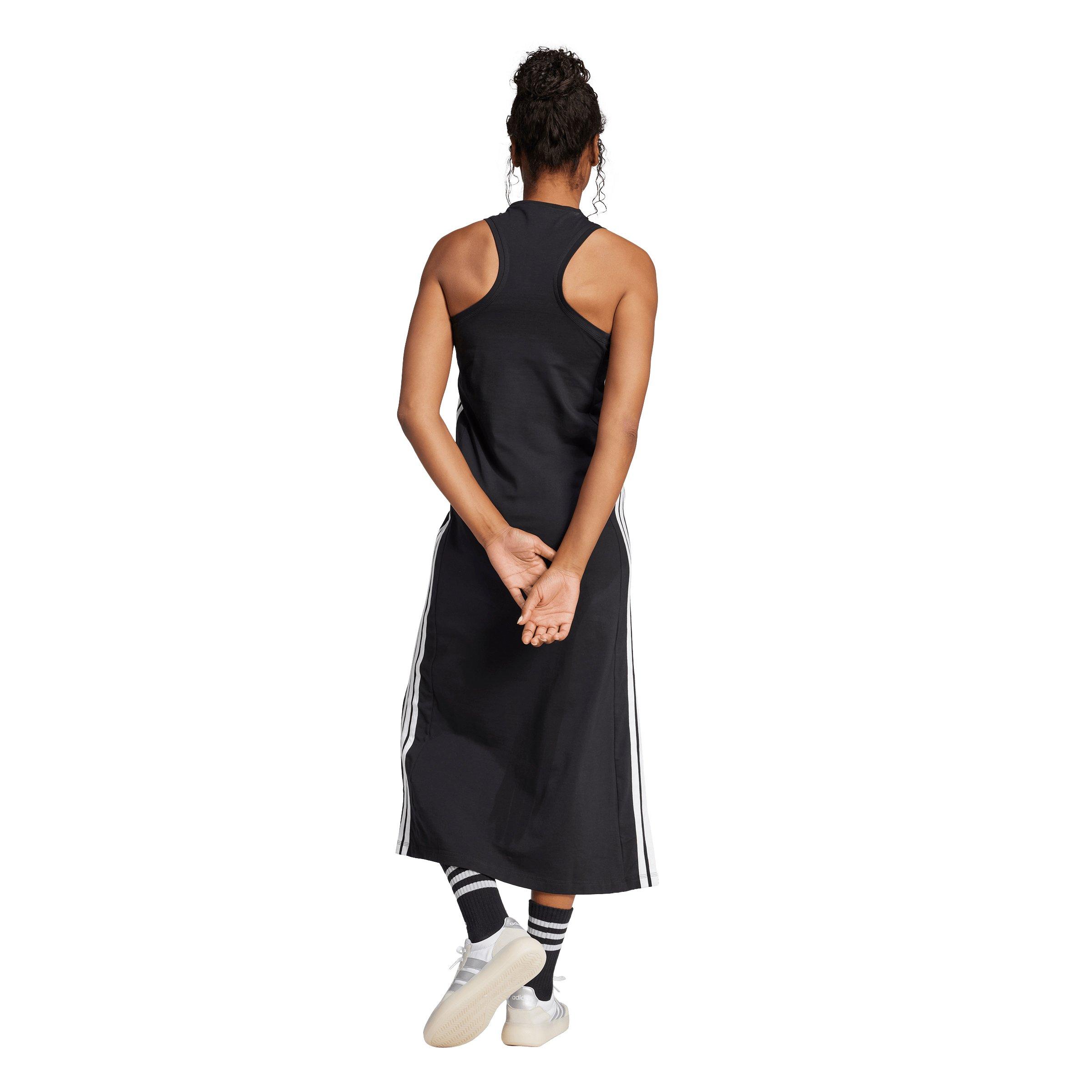 adidas Women's Essentials 3-Stripes Long Racerback Dress - Black - BLACK Thumbnail View 2