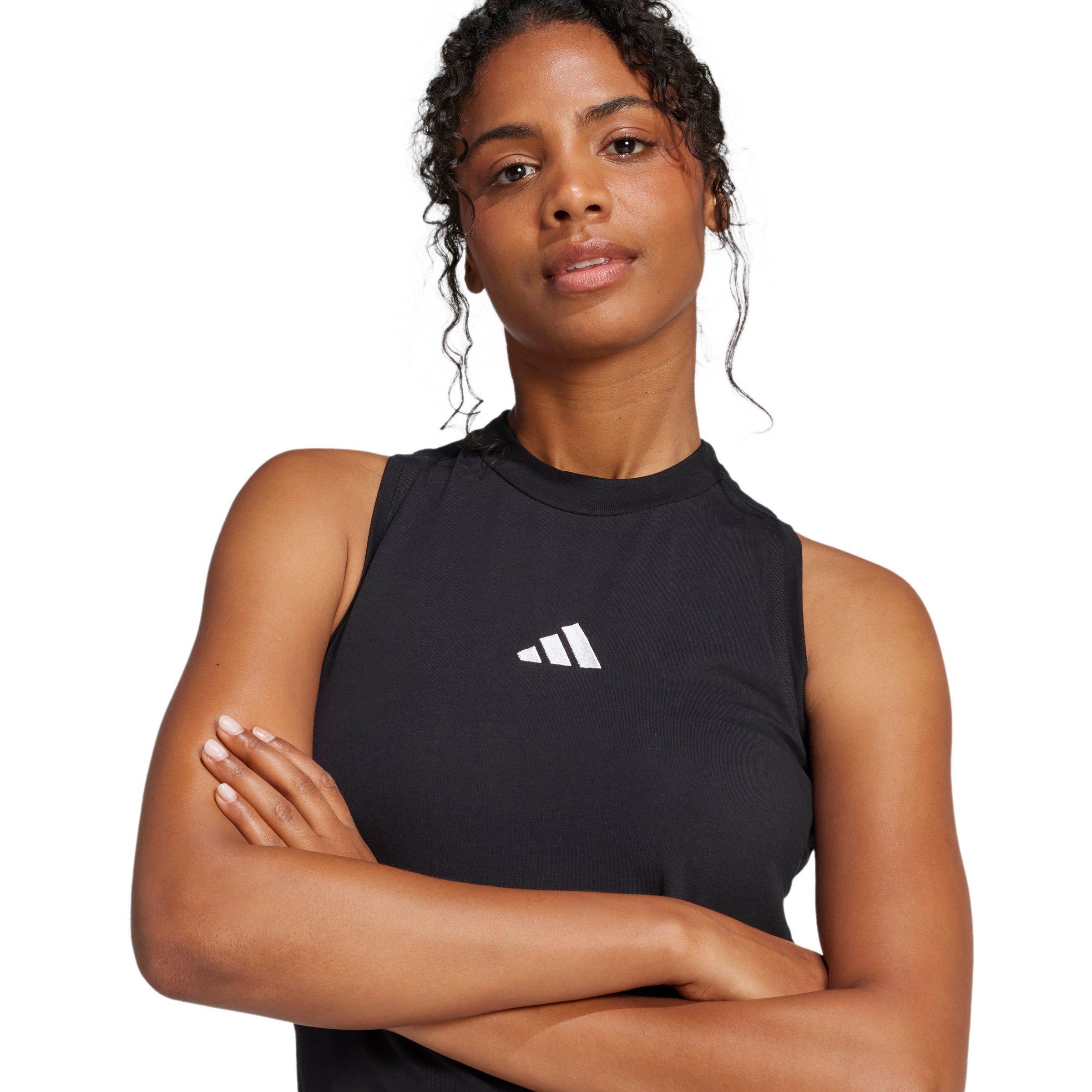 adidas Women's Essentials 3-Stripes Long Racerback Dress - Black - BLACK Thumbnail View 4