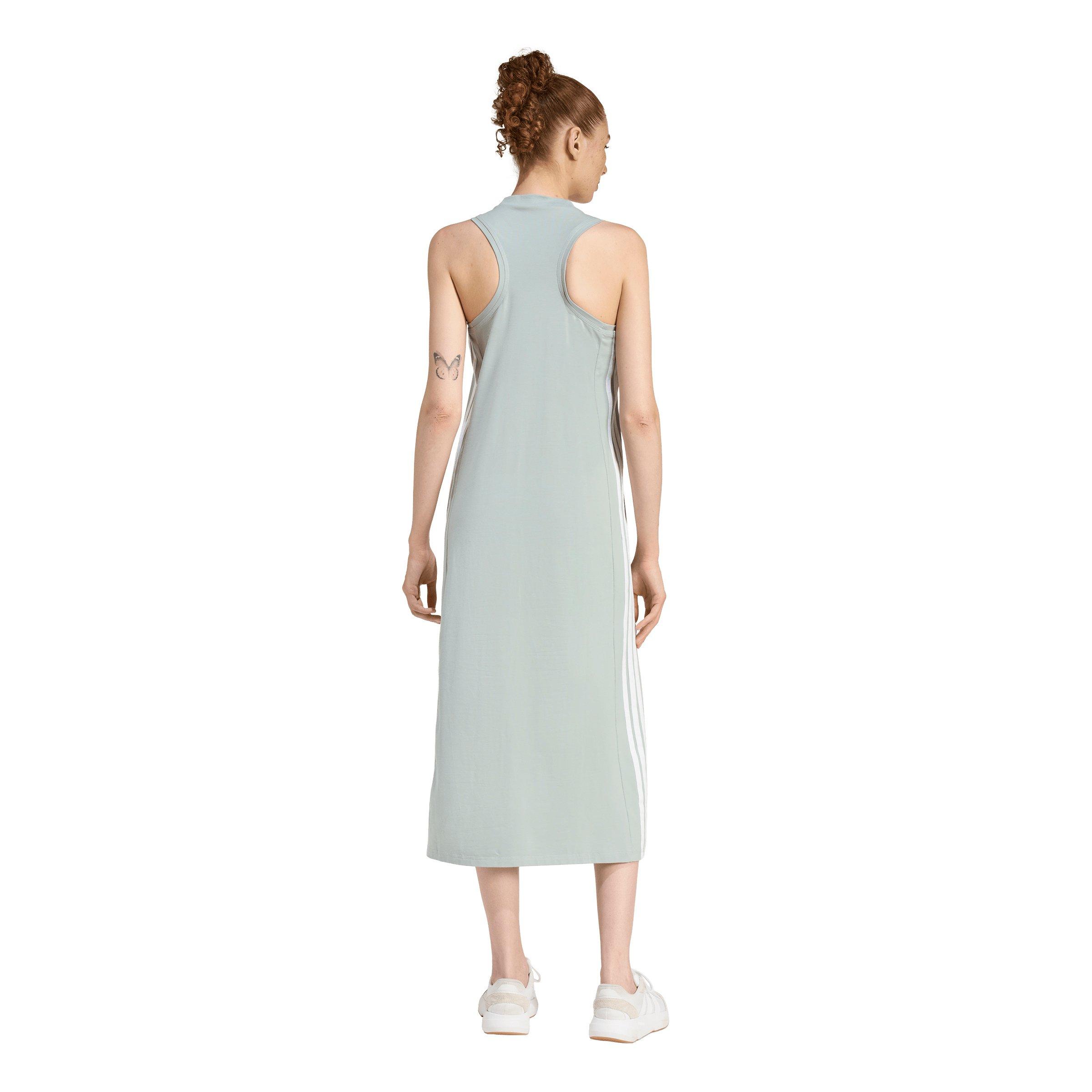 adidas Women's Essentials 3-Stripes Long Racerback Dress - Sage Green - SAGE GREEN Thumbnail View 2