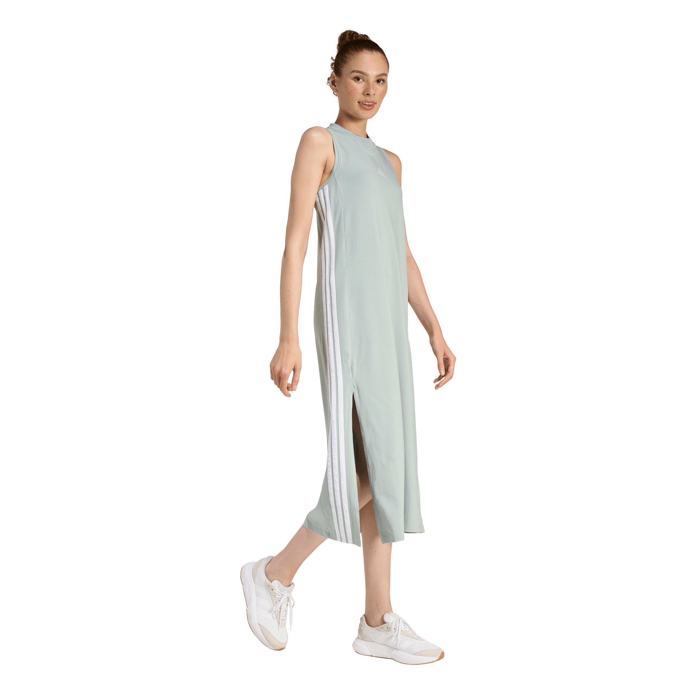 adidas Women's Essentials 3-Stripes Long Racerback Dress - Sage Green - SAGE GREEN Thumbnail View 5