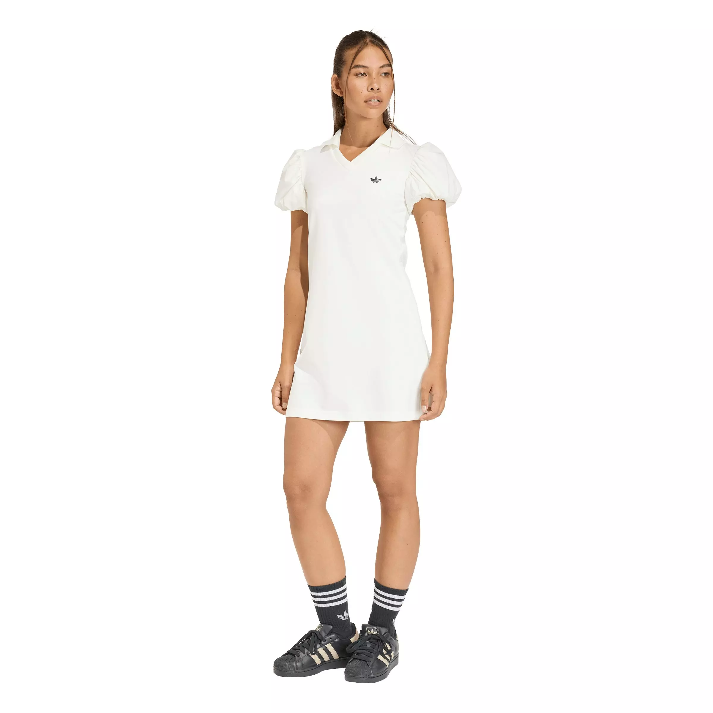 adidas Originals Women's Dress with Balloon Sleeves -Off-White - OFF-WHITE