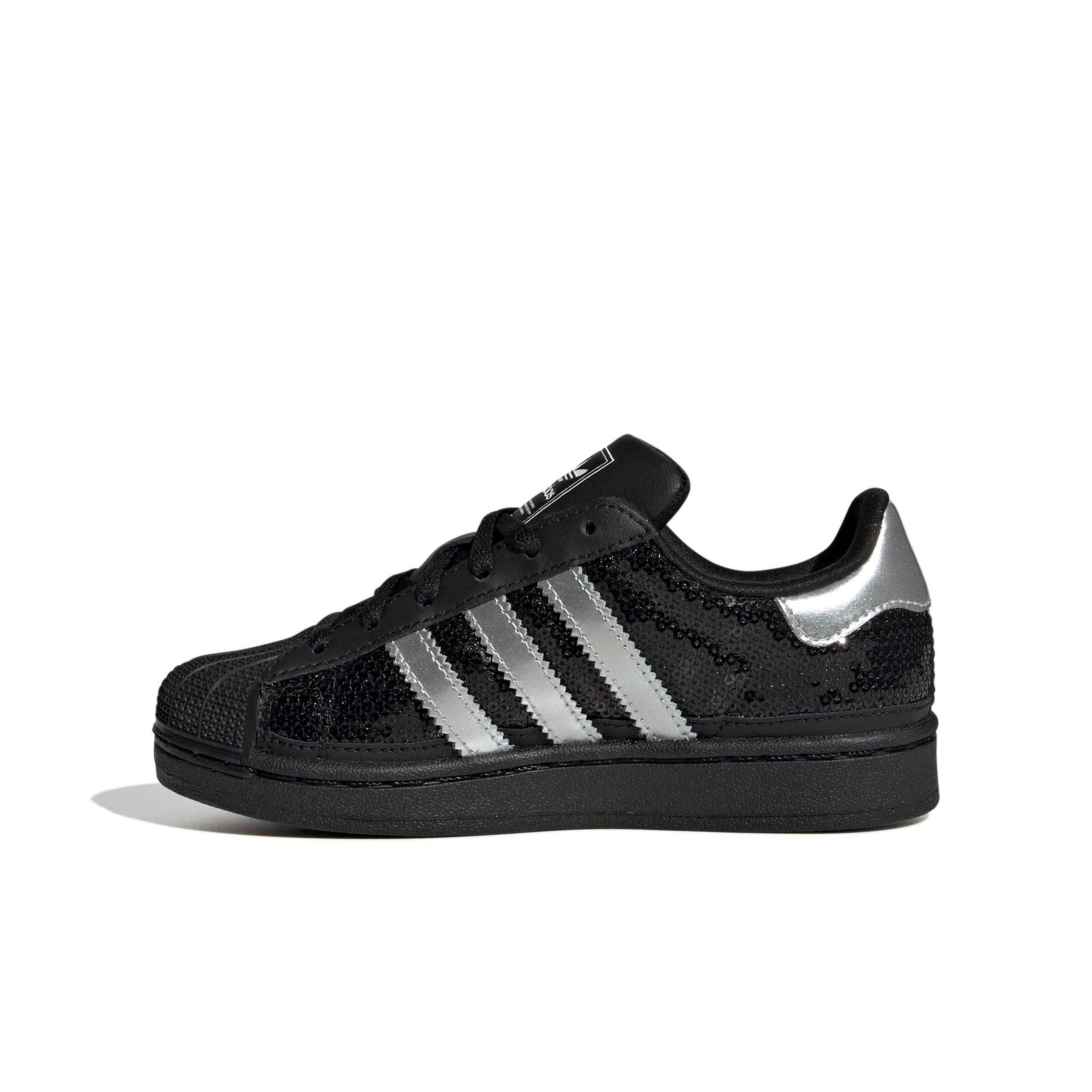 adidas Originals Superstar II "Core Black/Silver Metallic/Ftwr White" Preschool Girls' Shoe - BLACK/SILVER/WHITE