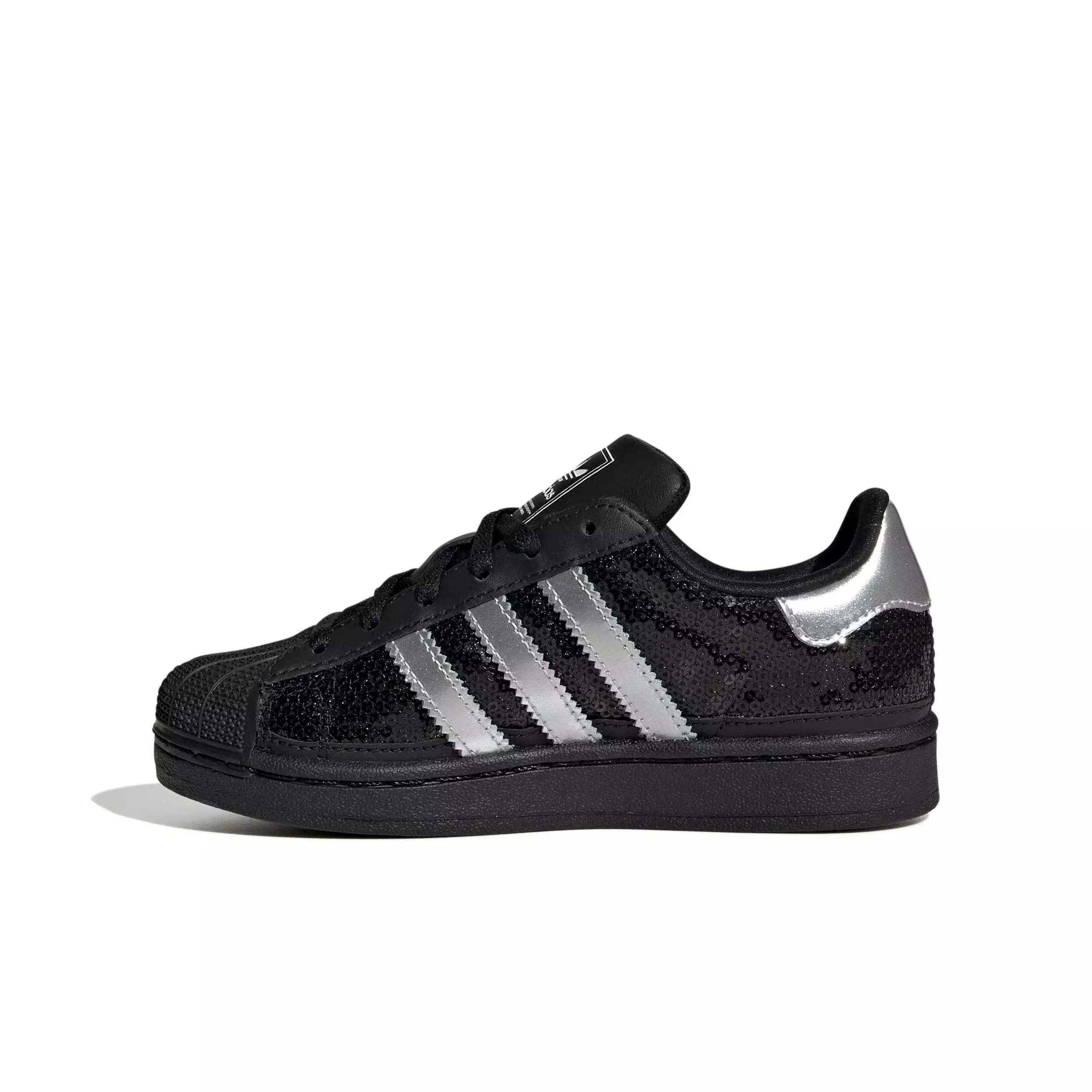 adidas Originals Superstar II "Core Black/Silver Metallic/Ftwr White" Preschool Girls' Shoe - BLACK/SILVER/WHITE
