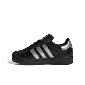 adidas Originals Superstar II "Core Black/Silver Metallic/Ftwr White" Preschool Girls' Shoe - BLACK/SILVER/WHITE