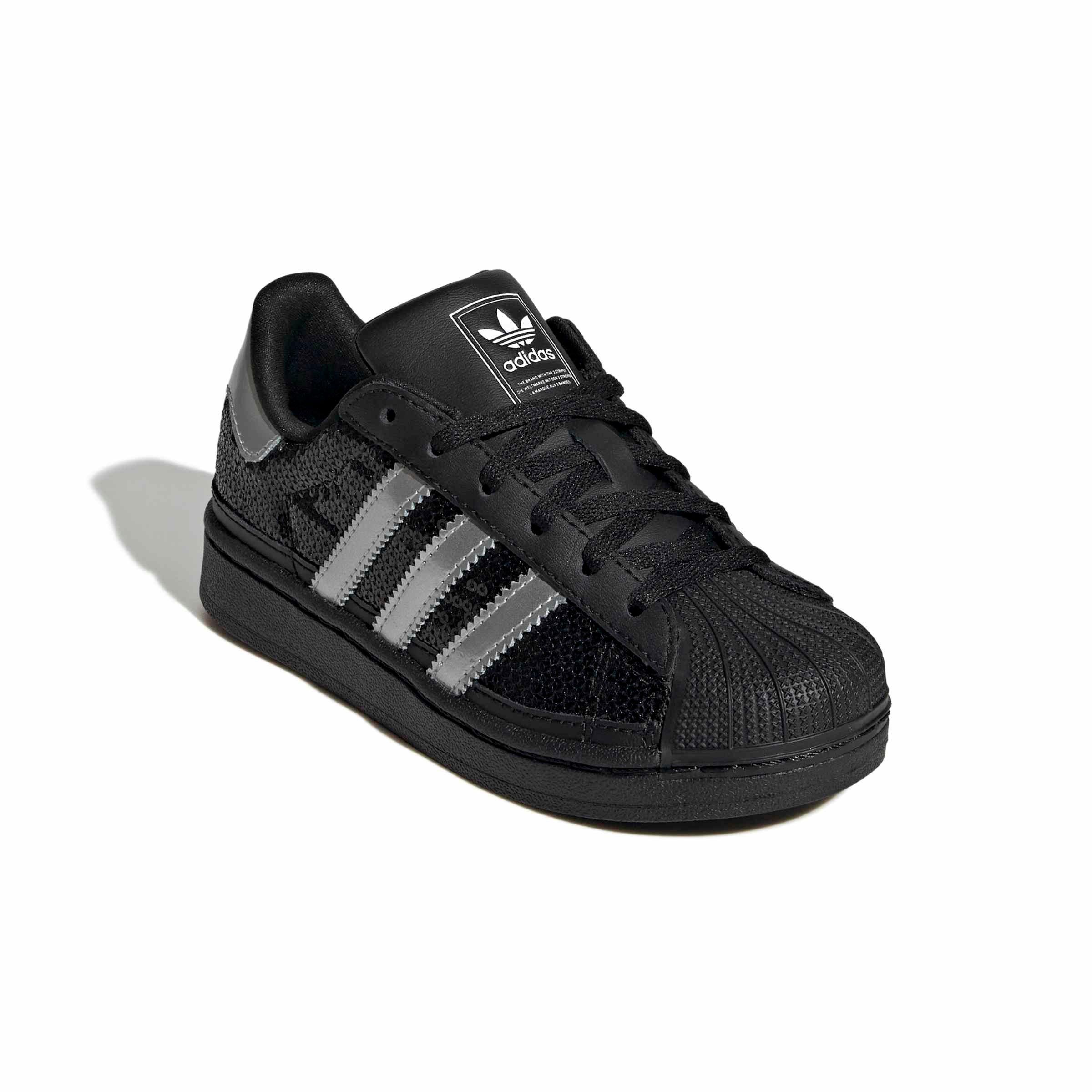 adidas Originals Superstar II "Core Black/Silver Metallic/Ftwr White" Preschool Girls' Shoe - BLACK/SILVER/WHITE