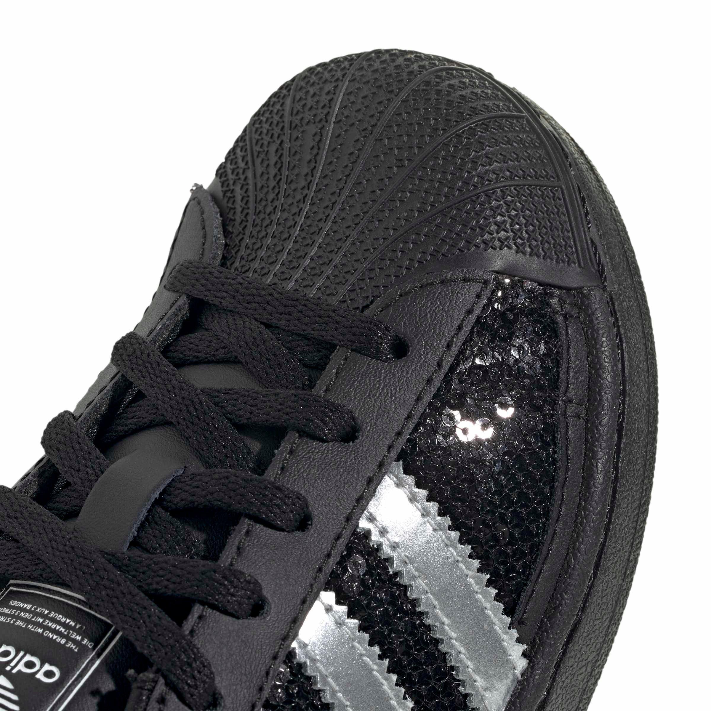 adidas Originals Superstar II "Core Black/Silver Metallic/Ftwr White" Preschool Girls' Shoe - BLACK/SILVER/WHITE