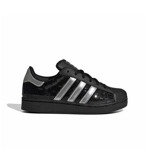 adidas Originals Superstar II "Core Black/Silver Metallic/Ftwr White" Preschool Girls' Shoe - BLACK/SILVER/WHITE