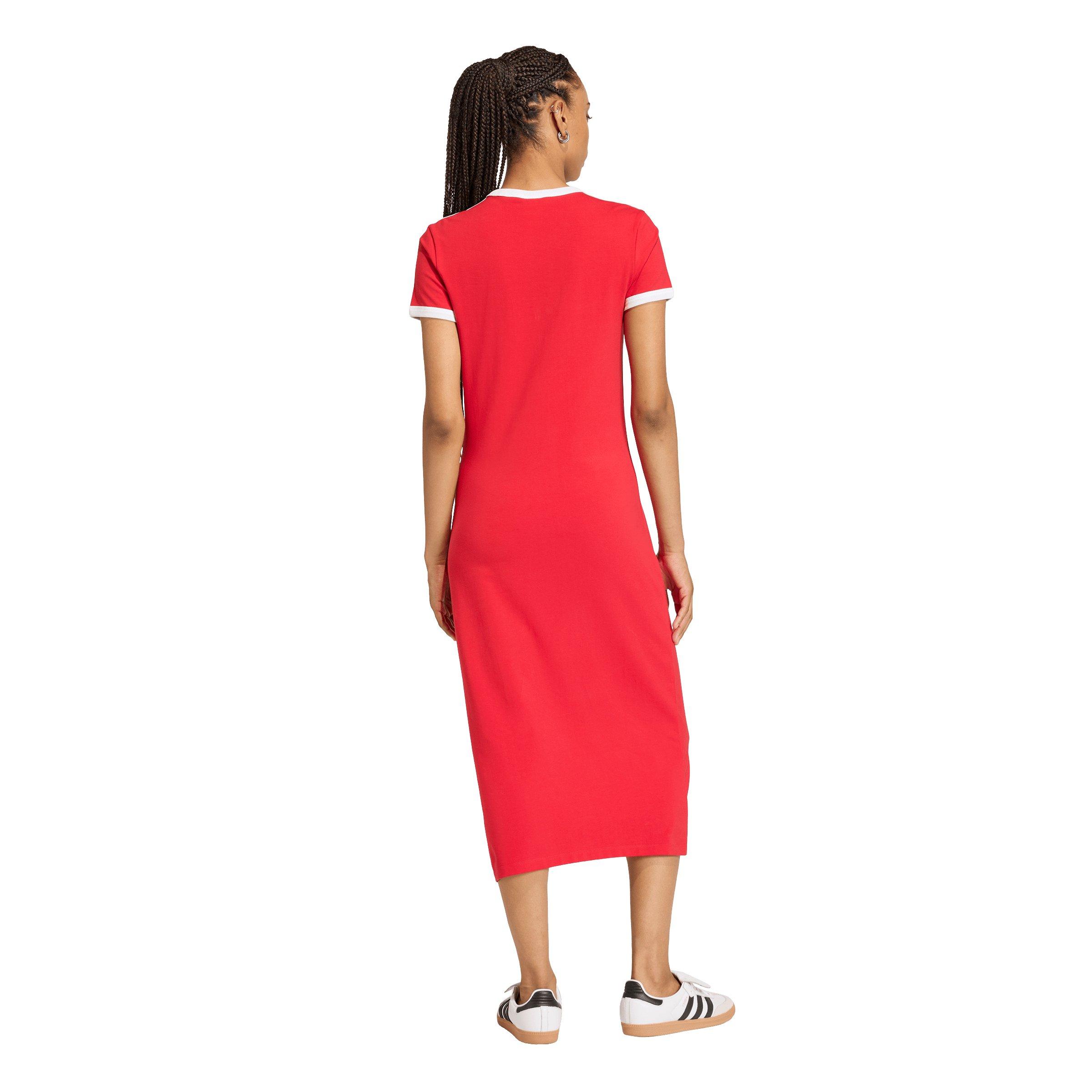 adidas Originals Women's 3-Stripes Slim Dress -Red - RED Thumbnail View 2