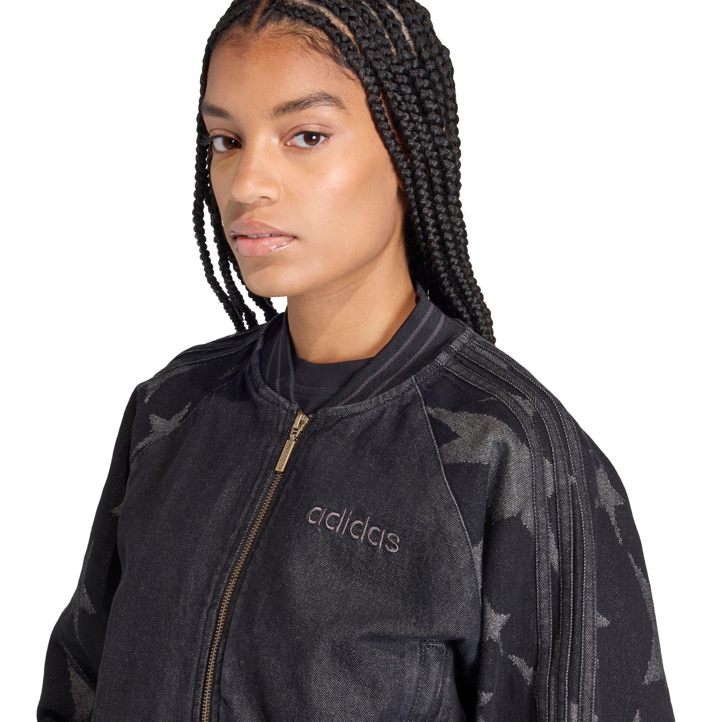 adidas Originals Women's SST Denim Graphic Varsity Bomber Jacket - Black - BLACK Thumbnail View 4