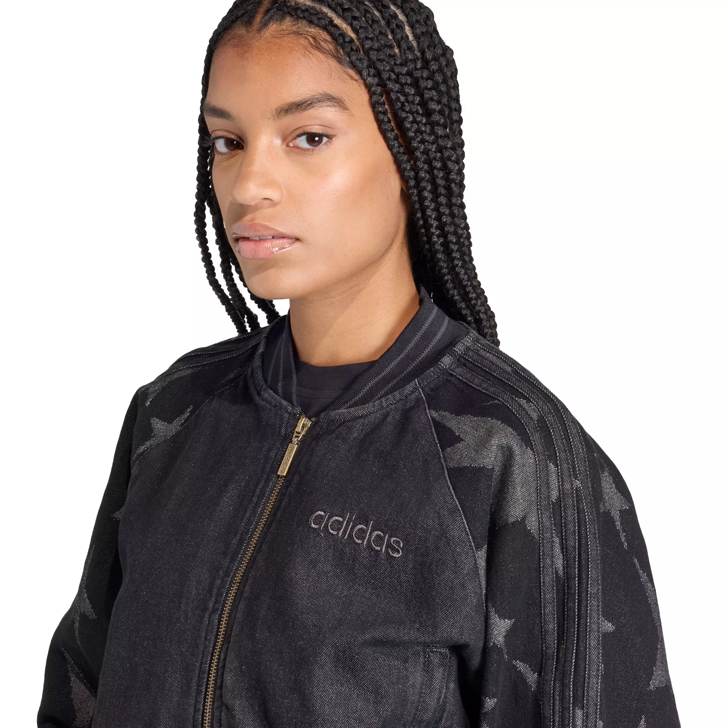 adidas Originals Women's SST Denim Graphic Varsity Bomber Jacket - Black - BLACK