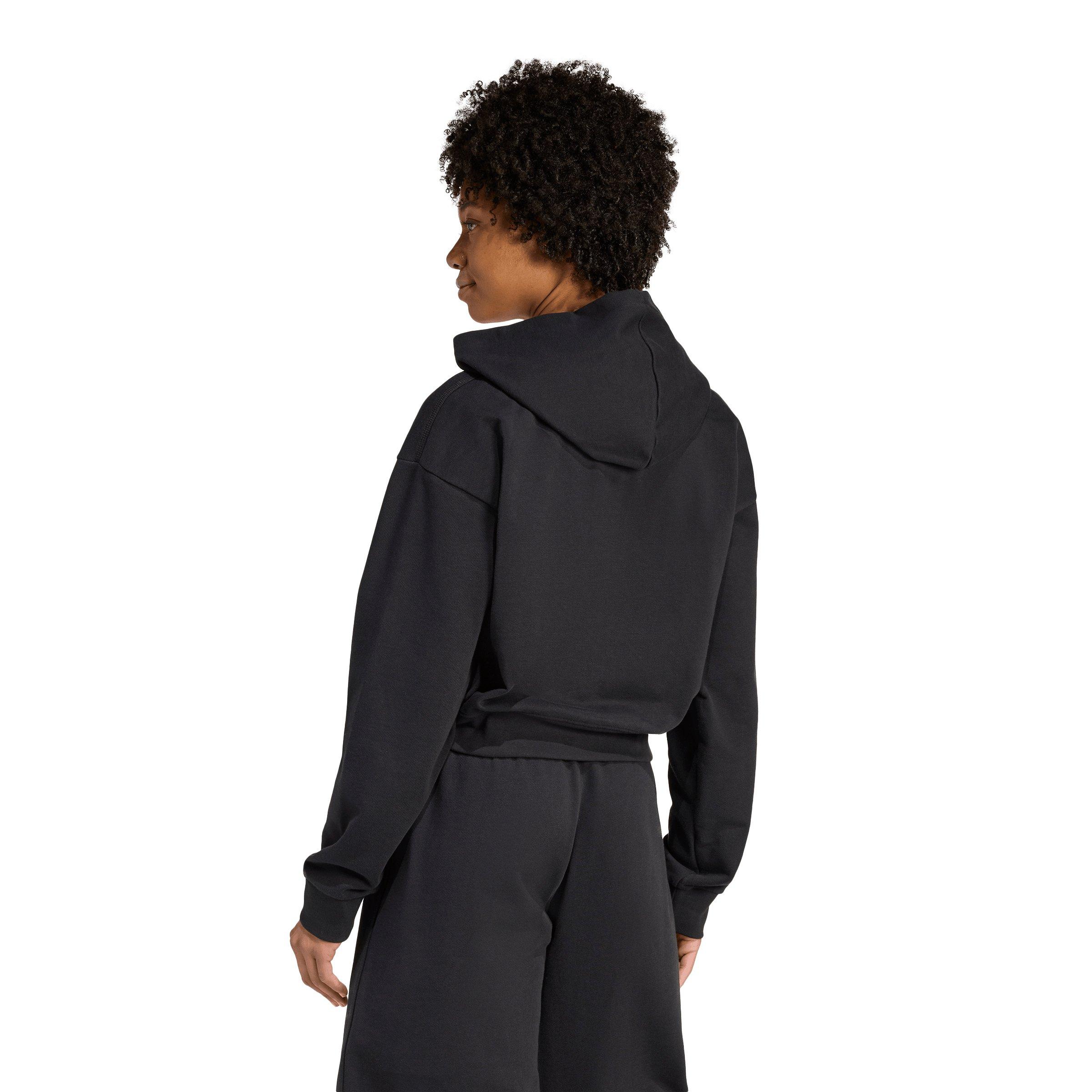adidas Originals Women's Essentials French Terry Cropped Hooded Jacket - Black - BLACK Thumbnail View 2