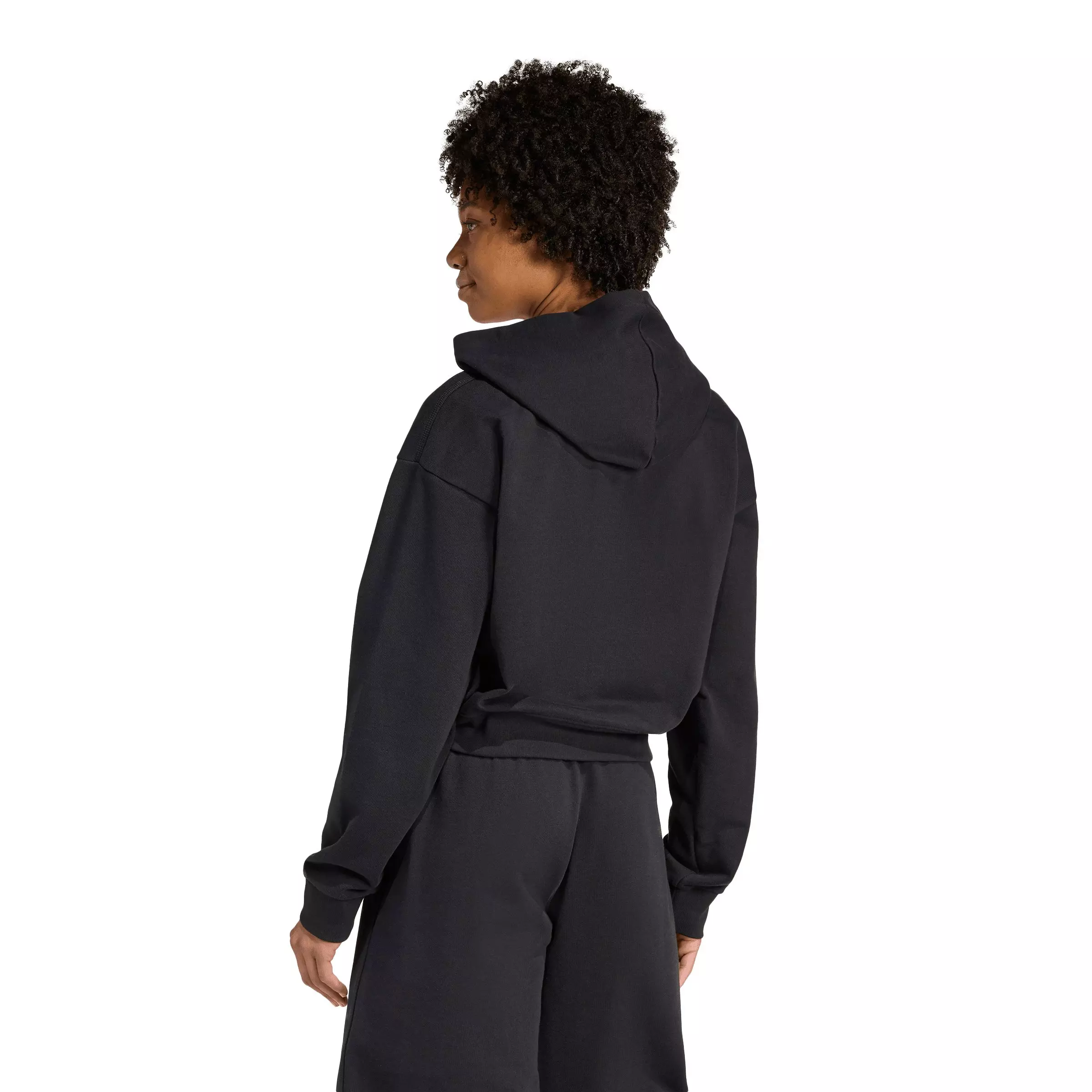 adidas Originals Women's Essentials French Terry Cropped Hooded Jacket - Black - BLACK