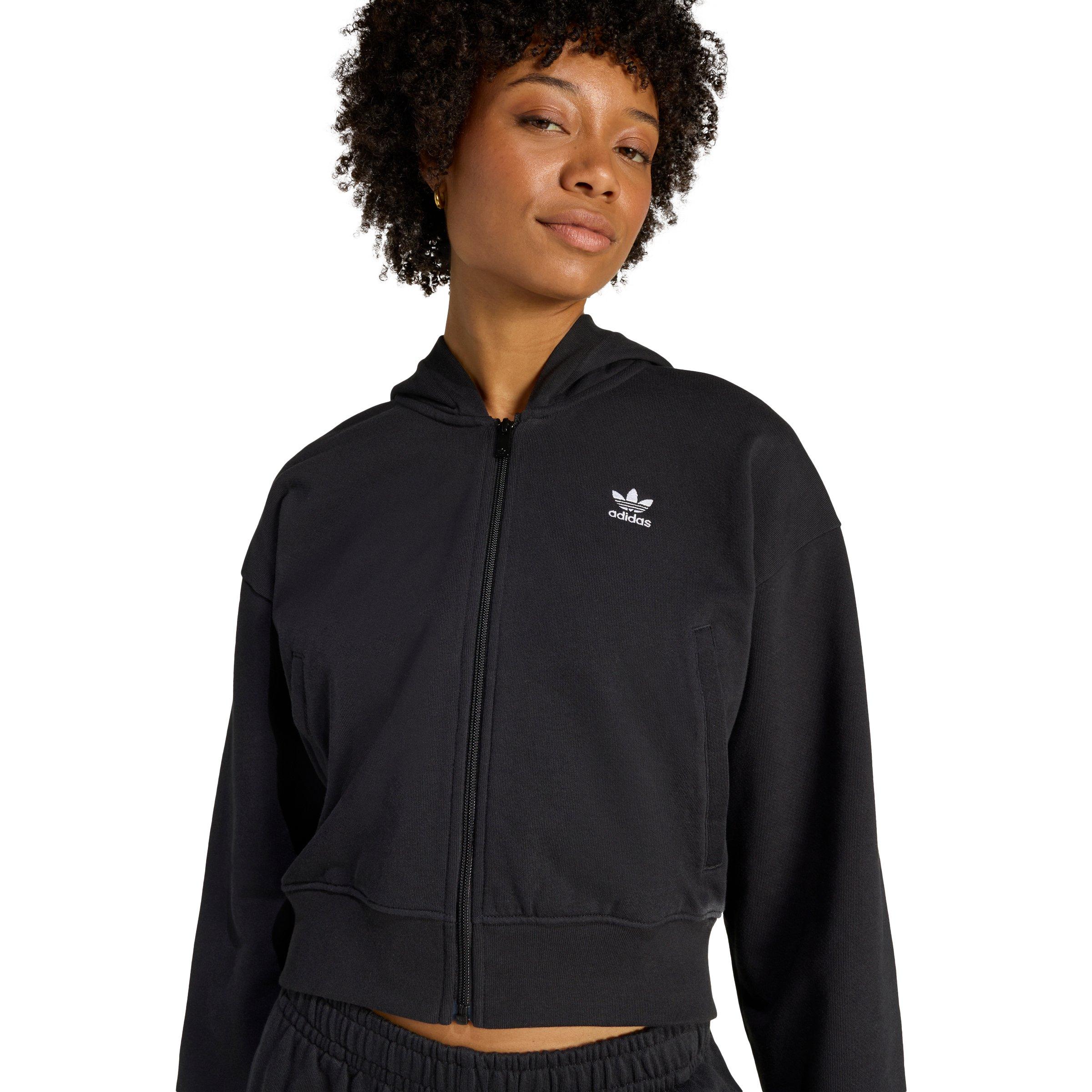 adidas Originals Women's Essentials French Terry Cropped Hooded Jacket - Black - BLACK Thumbnail View 3