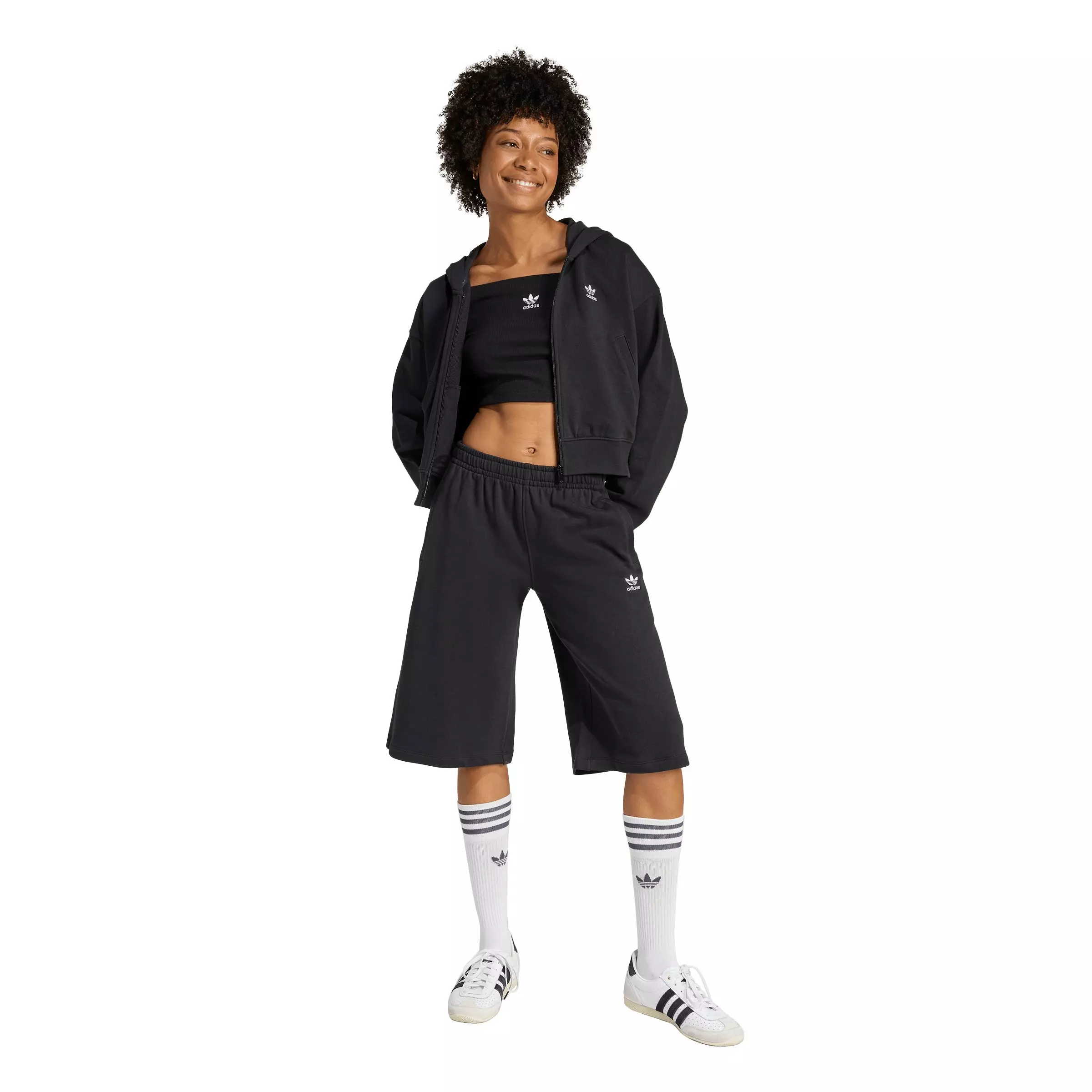 adidas Originals Women's Essentials French Terry Cropped Hooded Jacket - Black - BLACK