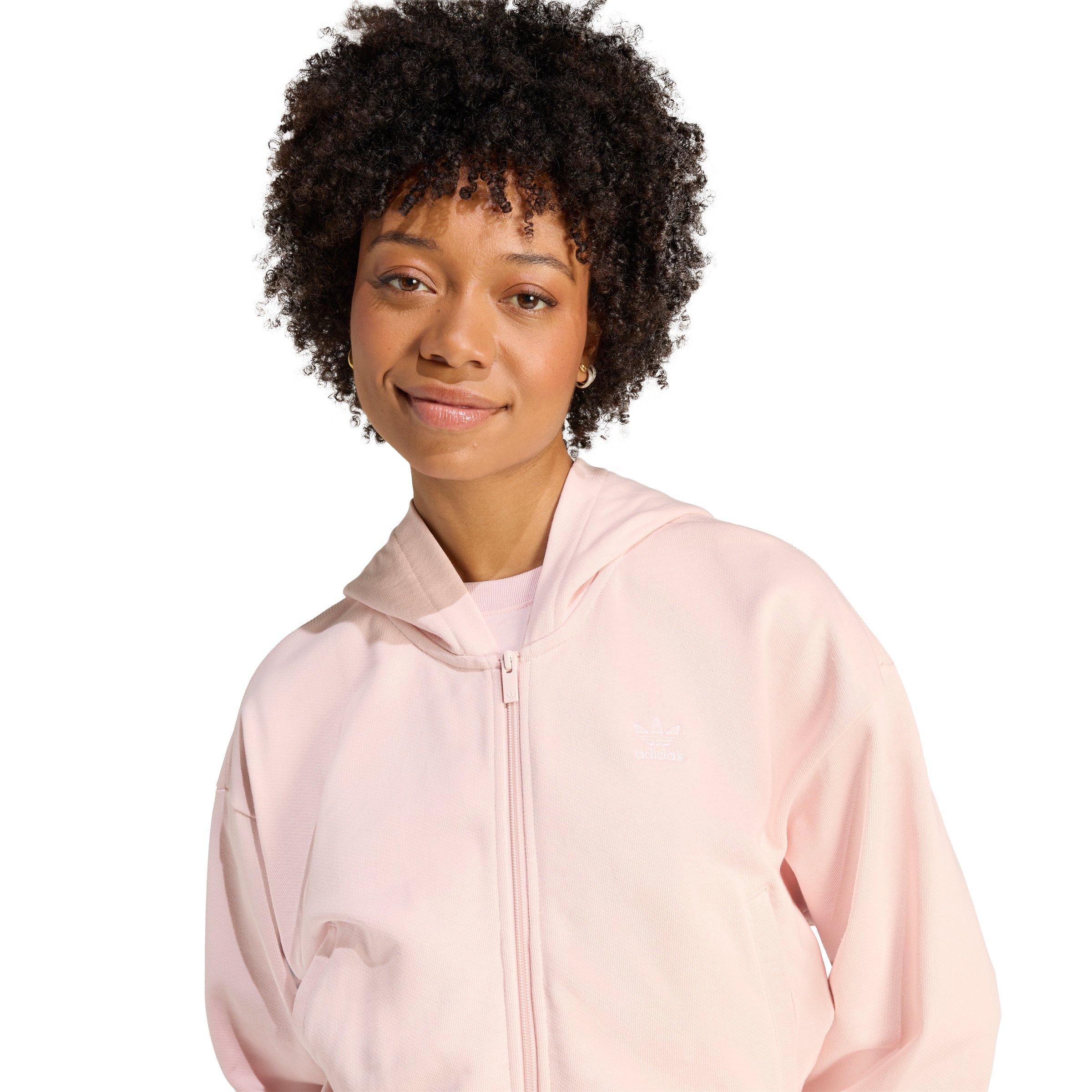 adidas Originals Women's Essentials French Terry Cropped Hooded Jacket - Pink - PINK Thumbnail View 3
