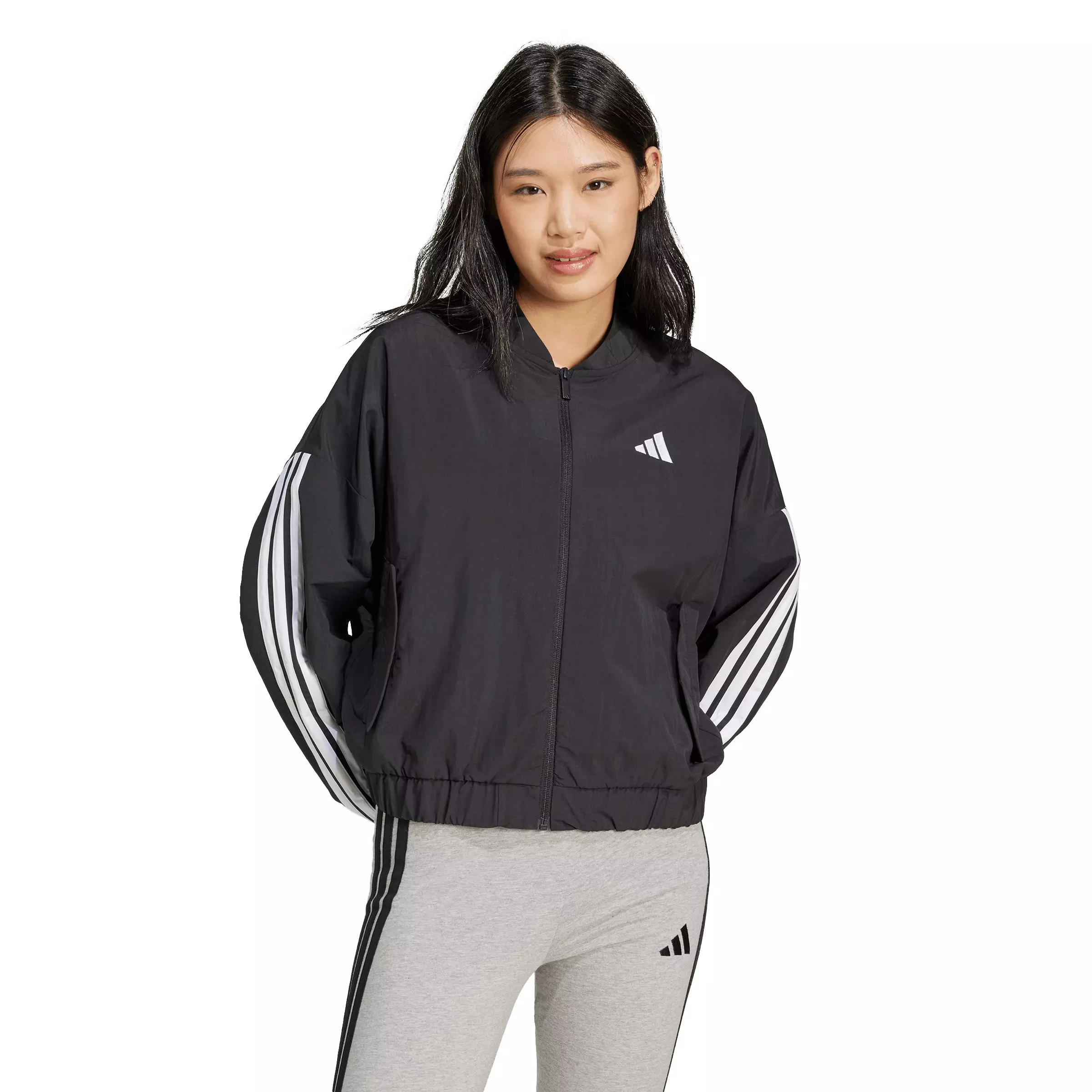 adidas Women's Essentials 3-Stripes Lifestyle Woven Bomber Jacket - Black - BLACK
