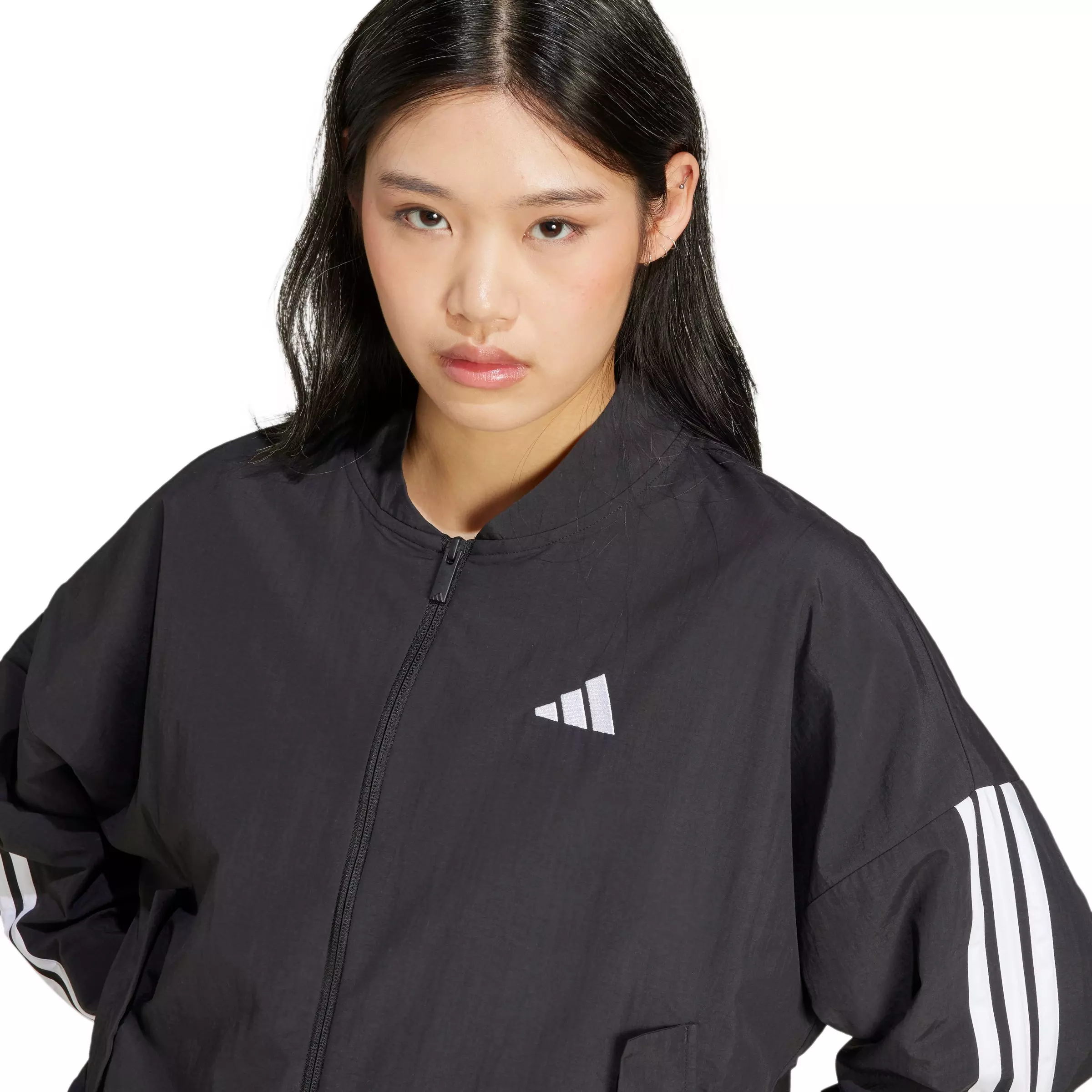 adidas Women's Essentials 3-Stripes Lifestyle Woven Bomber Jacket - Black - BLACK