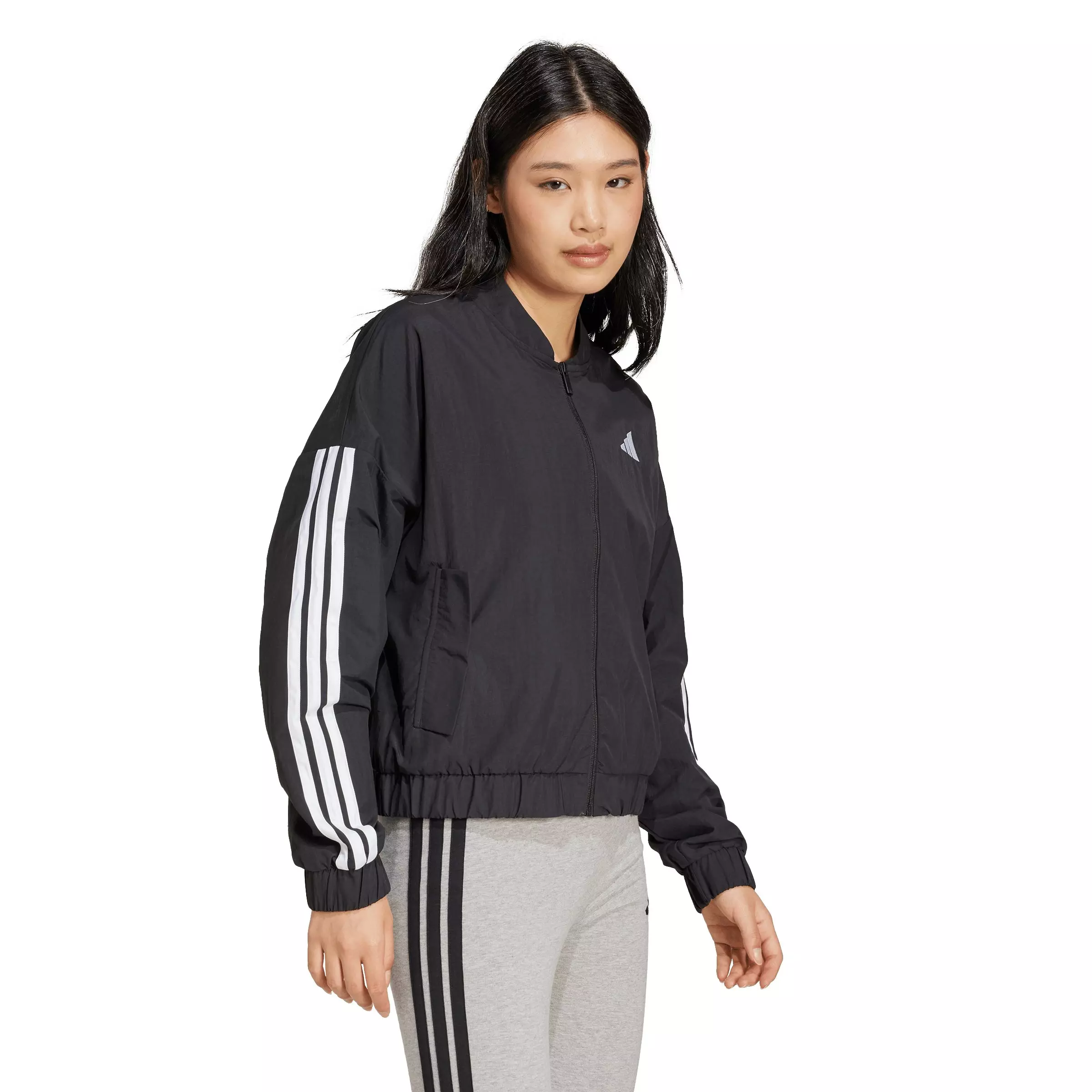 adidas Women's Essentials 3-Stripes Lifestyle Woven Bomber Jacket - Black - BLACK
