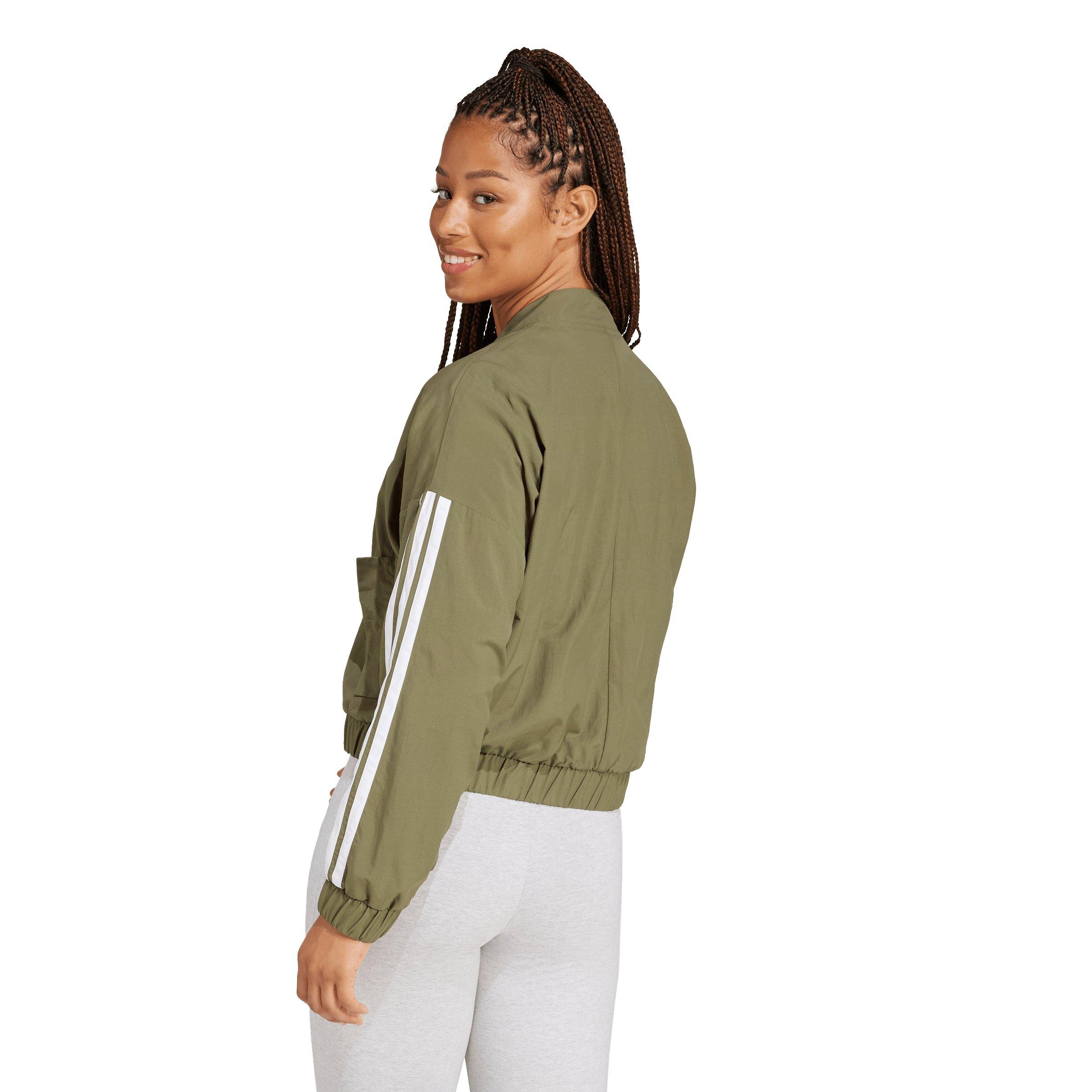 adidas Women's Essentials 3-Stripes Lifestyle Woven Bomber Jacket - Olive - OLIVE Thumbnail View 2
