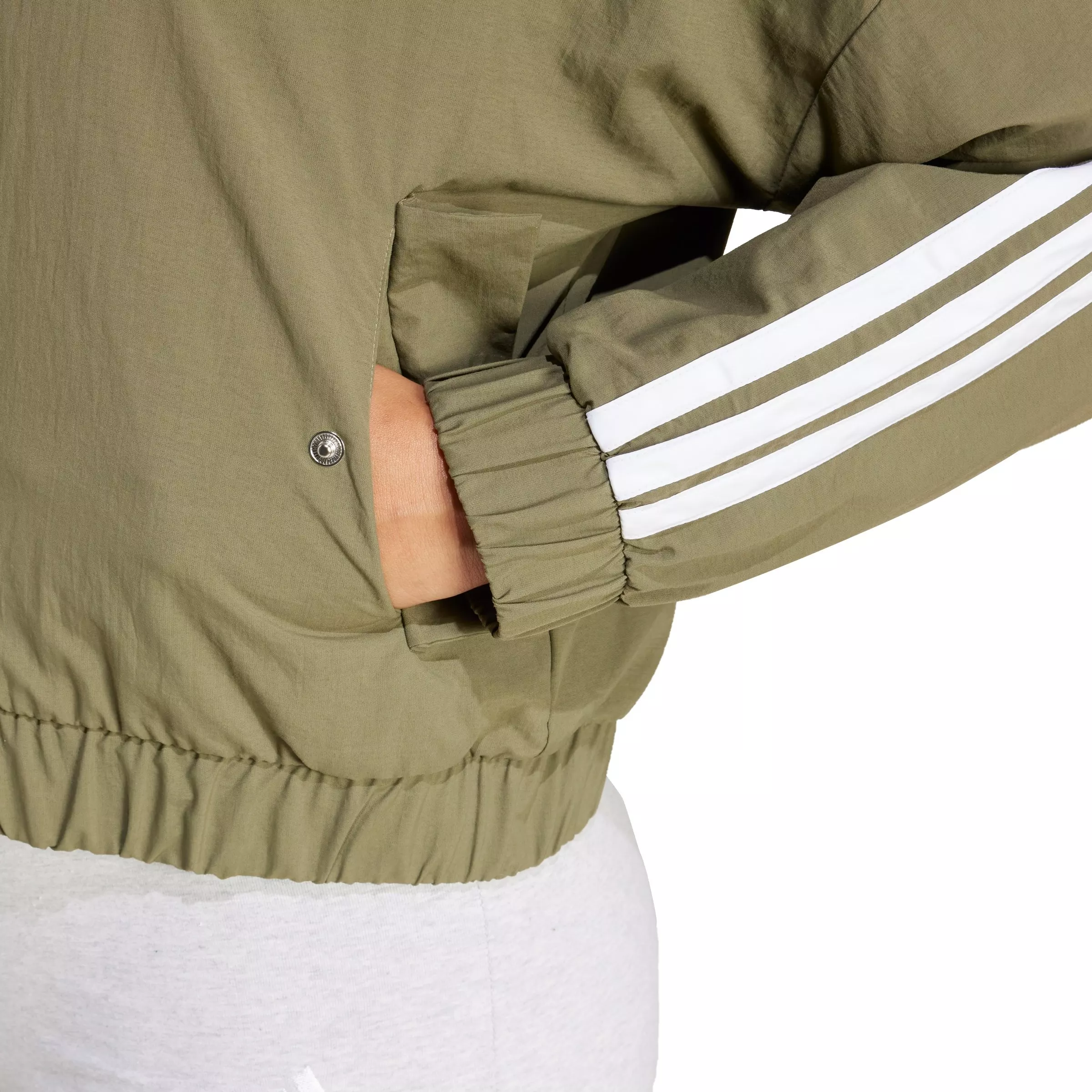 adidas Women's Essentials 3-Stripes Lifestyle Woven Bomber Jacket - Olive - OLIVE