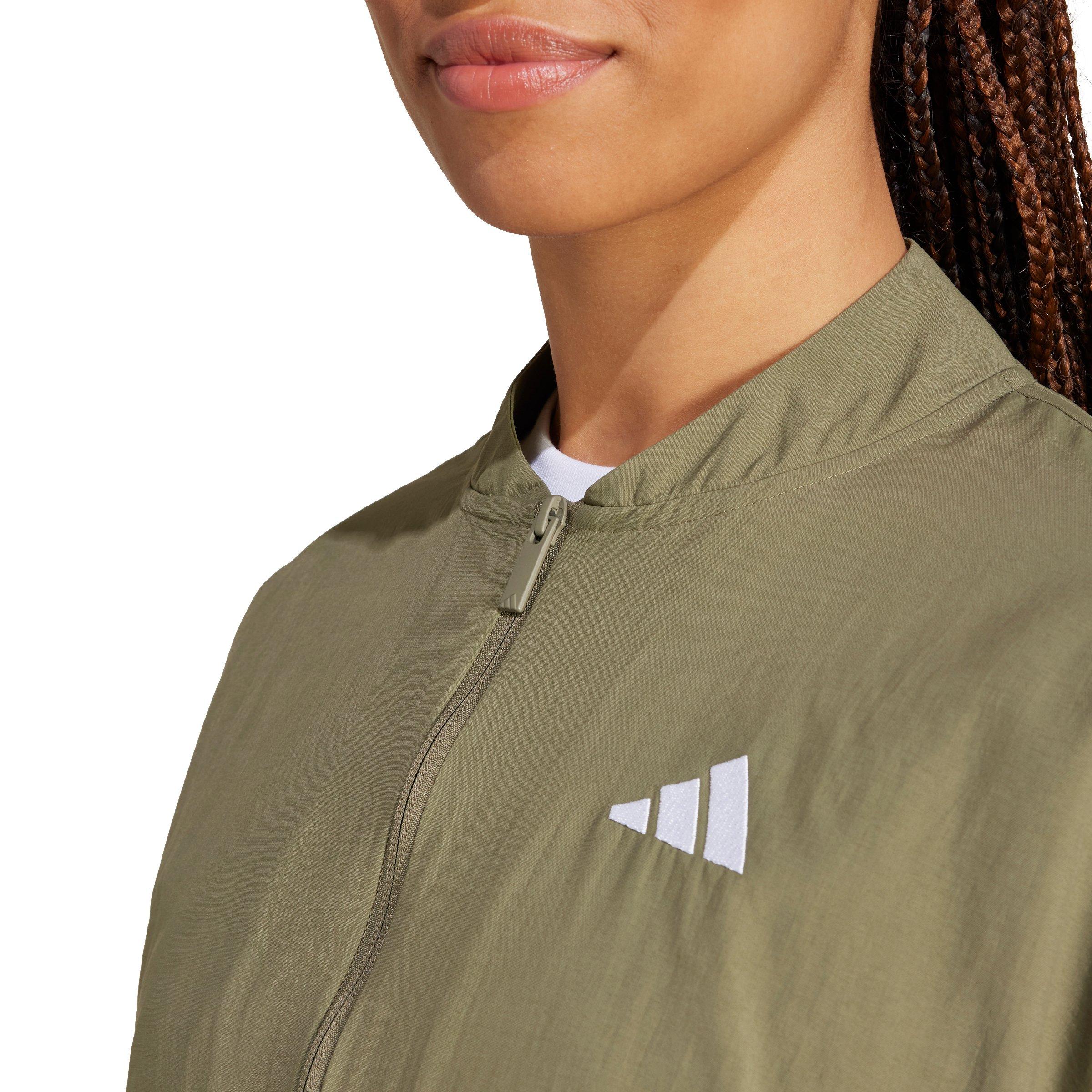 adidas Women's Essentials 3-Stripes Lifestyle Woven Bomber Jacket - Olive - OLIVE Thumbnail View 4