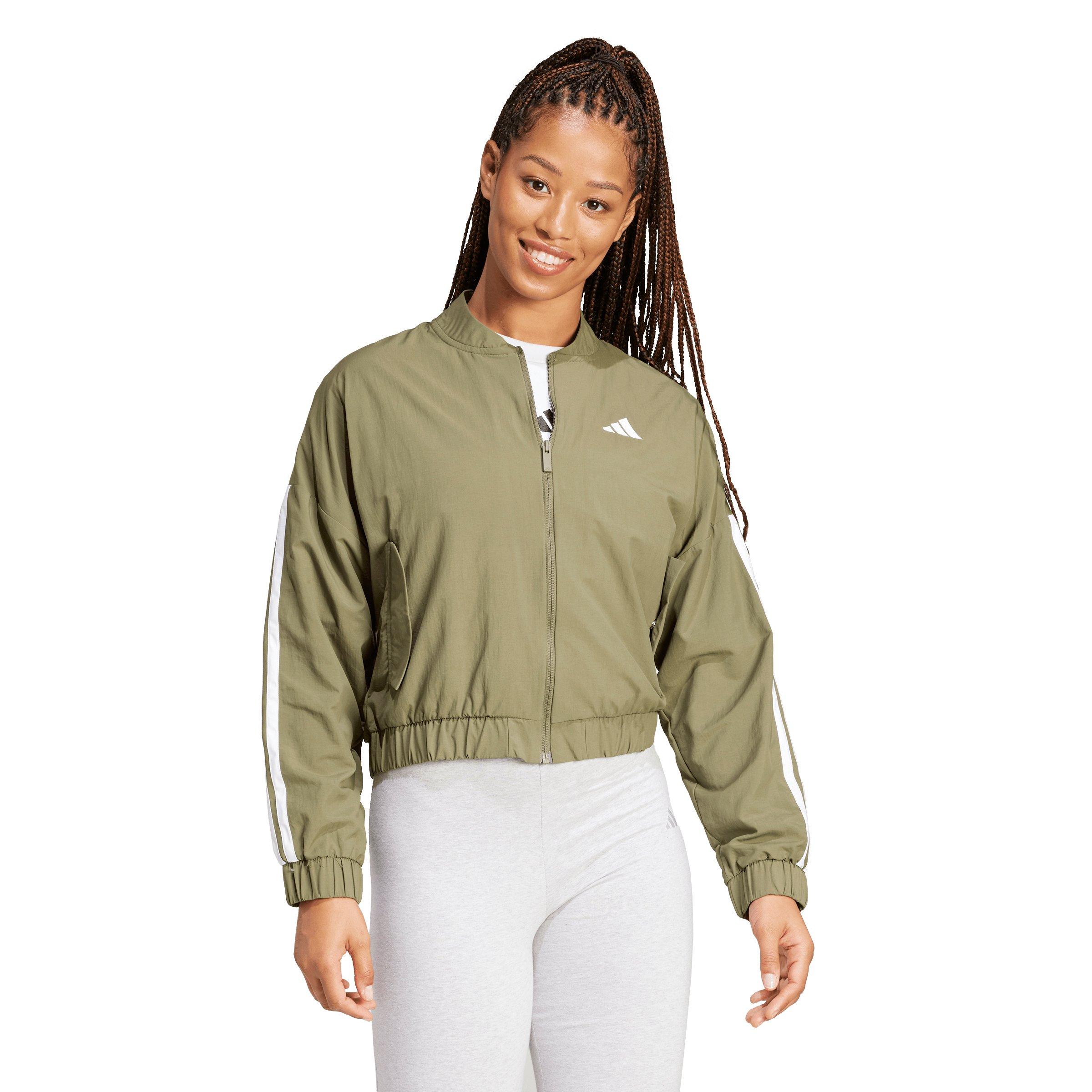 adidas Women's Essentials 3-Stripes Lifestyle Woven Bomber Jacket - Olive - OLIVE Thumbnail View 5