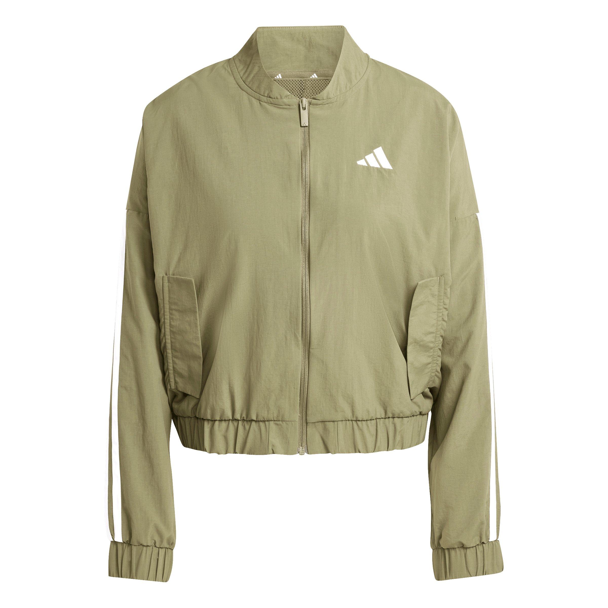 adidas Women's Essentials 3-Stripes Lifestyle Woven Bomber Jacket - Olive - OLIVE Thumbnail View 6