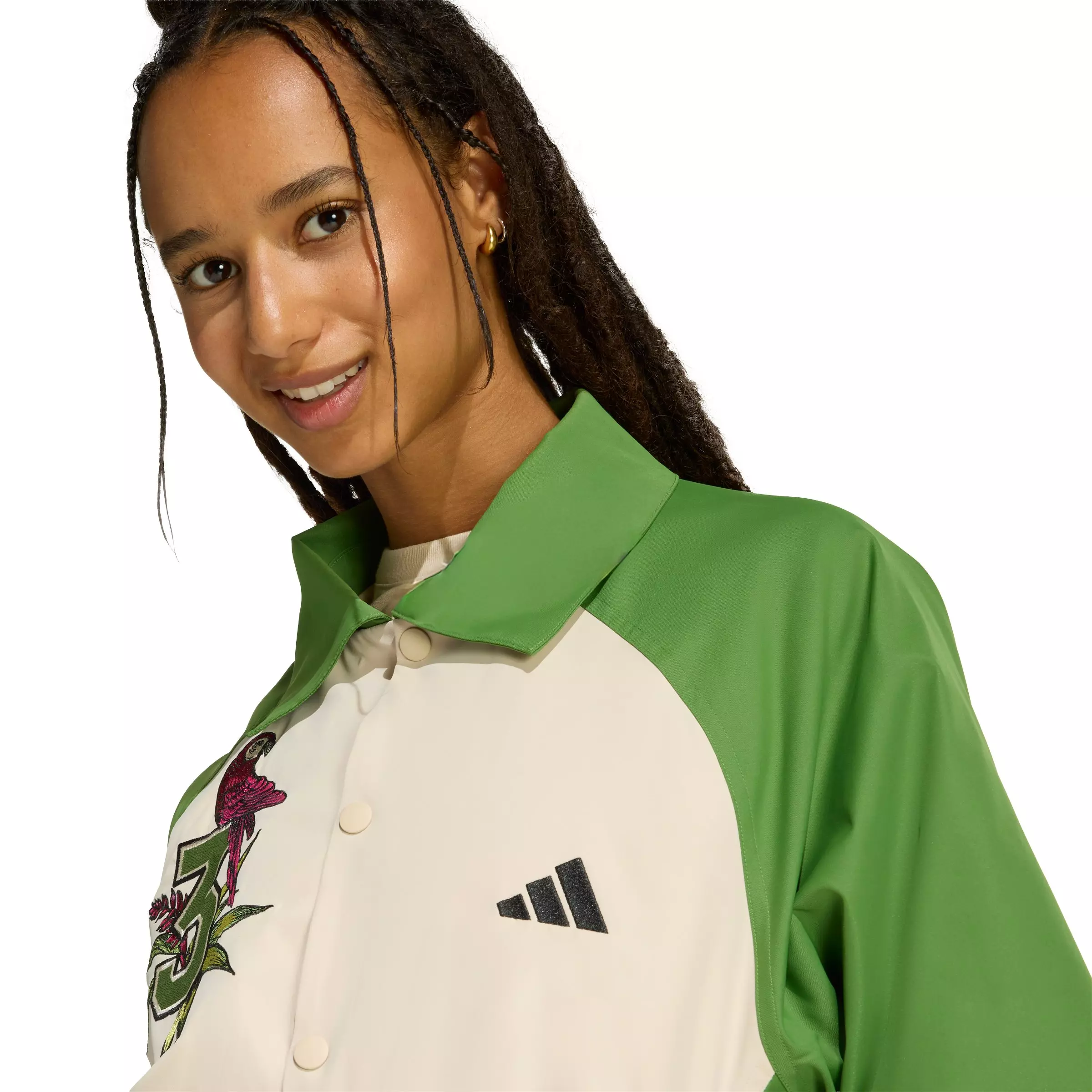 adidas Women's x Farm Rio Premium Jacket - Green/Beige - GREEN/BEIGE