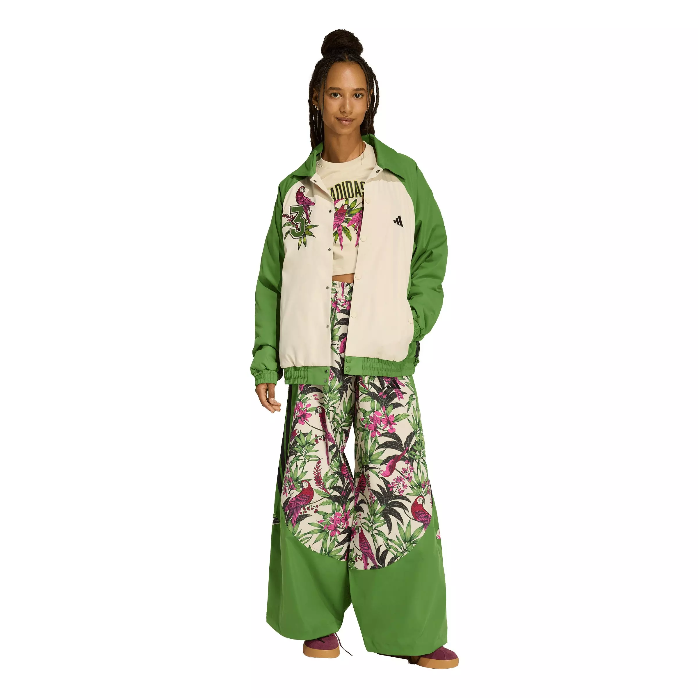 adidas Women's x Farm Rio Premium Jacket - Green/Beige - GREEN/BEIGE