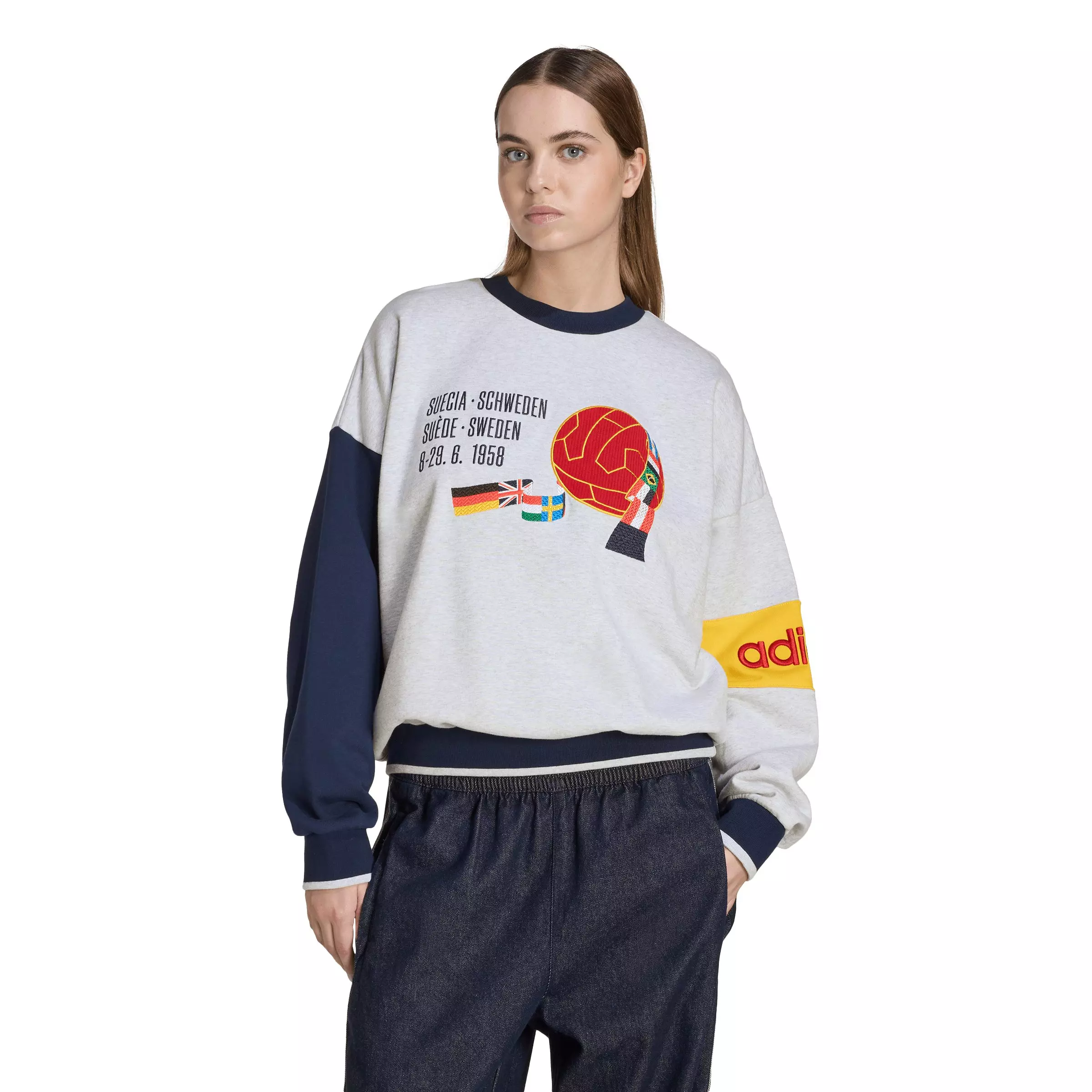 adidas Originals Women's Sweden World Cup Crew Sweatshirt - Grey/Navy - GREY/NAVY