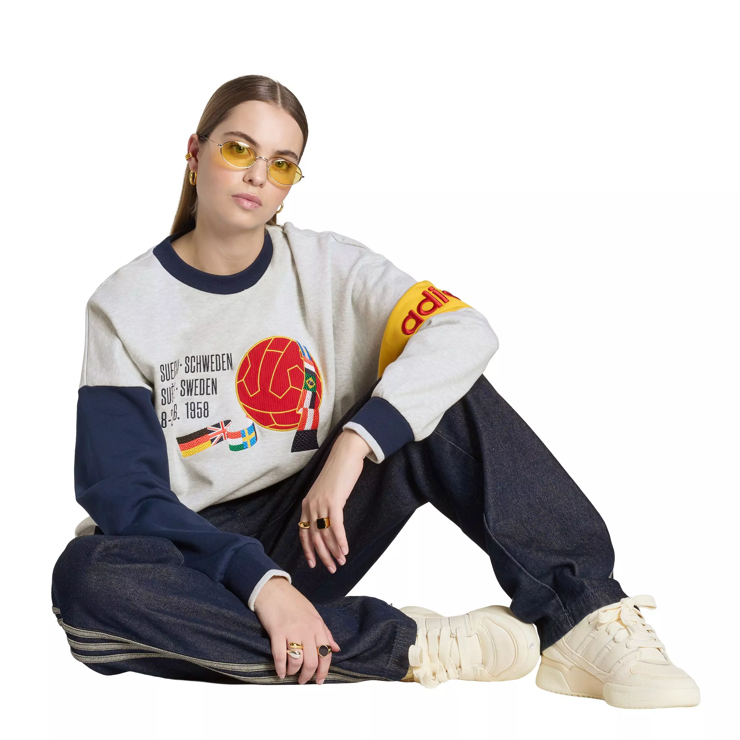 adidas Originals Women's Sweden World Cup Crew Sweatshirt - Grey/Navy - GREY/NAVY