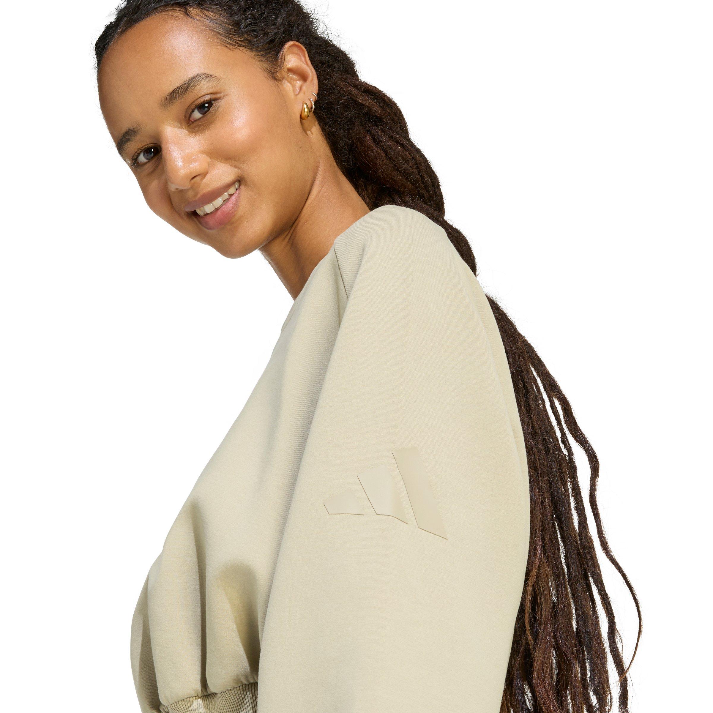 adidas Women's Soft Lux Loose Sweatshirt - Khaki - KHAKI Thumbnail View 3