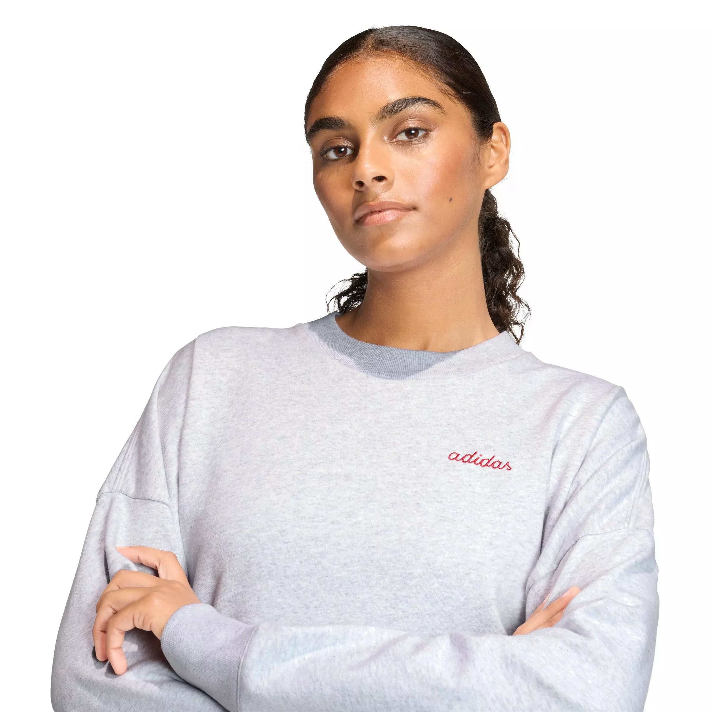 adidas Women's Seasonal Essentials Colorpop Sweatshirt with Embroidered Graphic - Light Grey - LT GREY