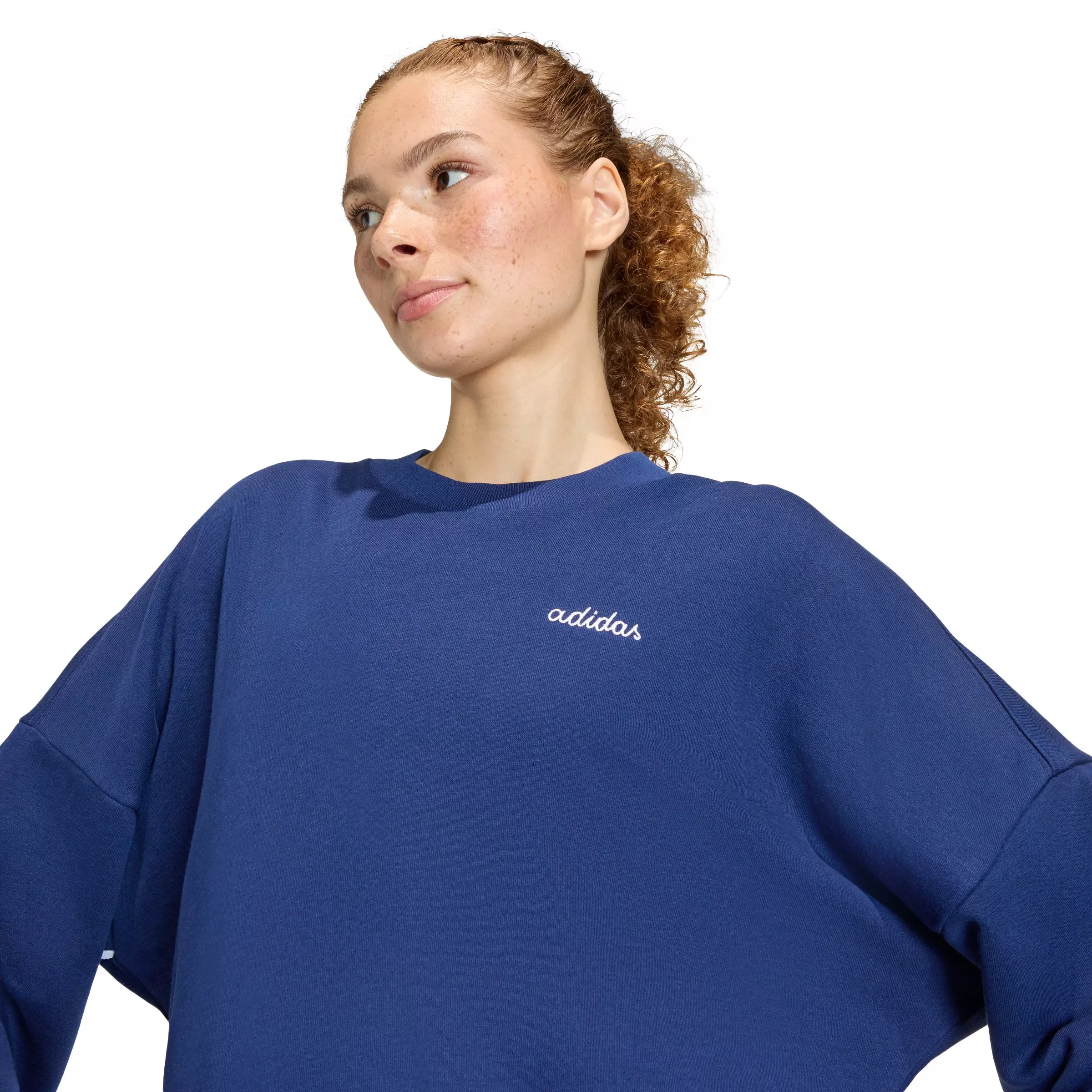 adidas Women's Seasonal Essentials Colorpop Sweatshirt with Embroidered Graphic - Dark Blue - DARK BLUE