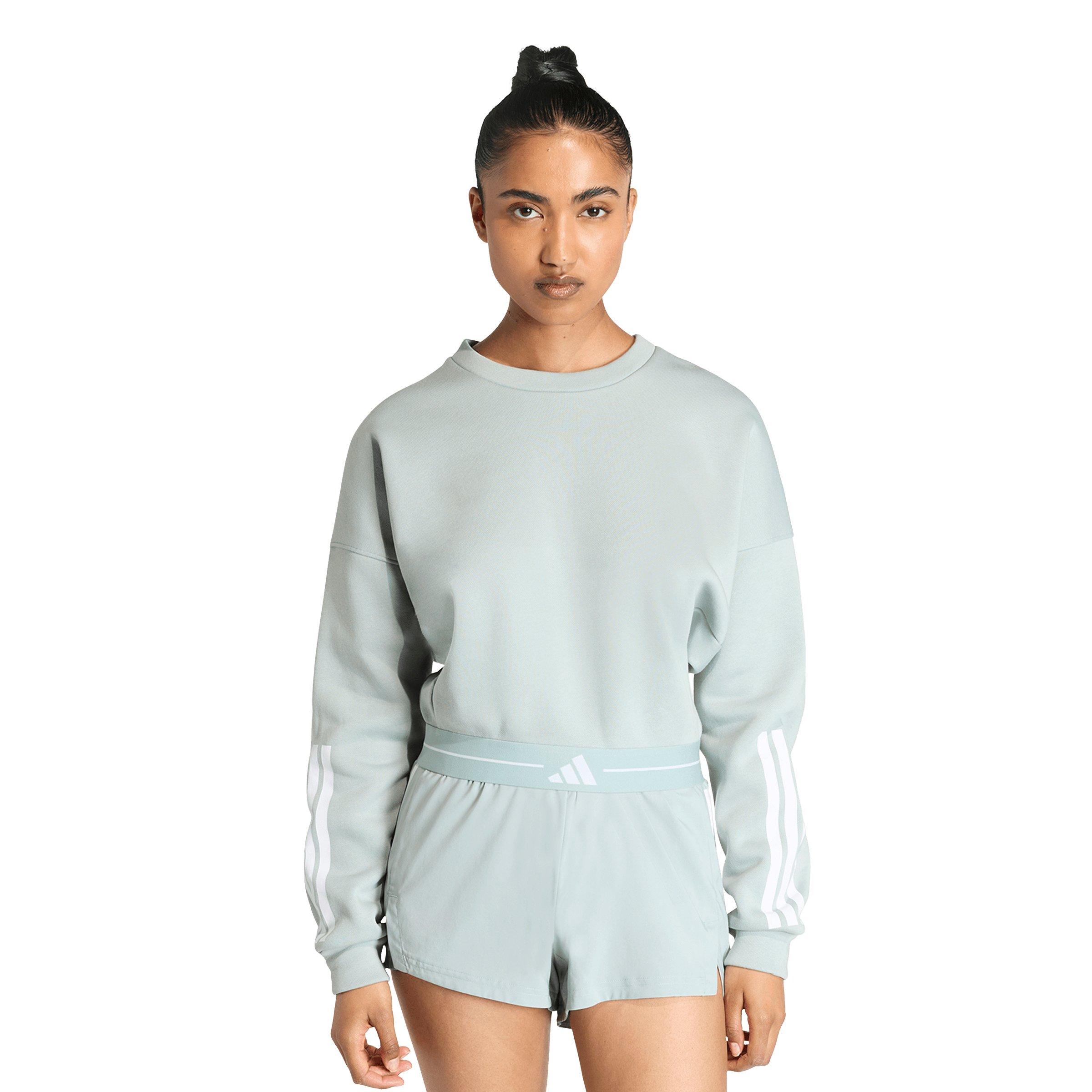 adidas Women's Hyperglam 3-Stripes Cropped Crewneck Sweatshirt - Sage Green - SAGE GREEN Thumbnail View 1