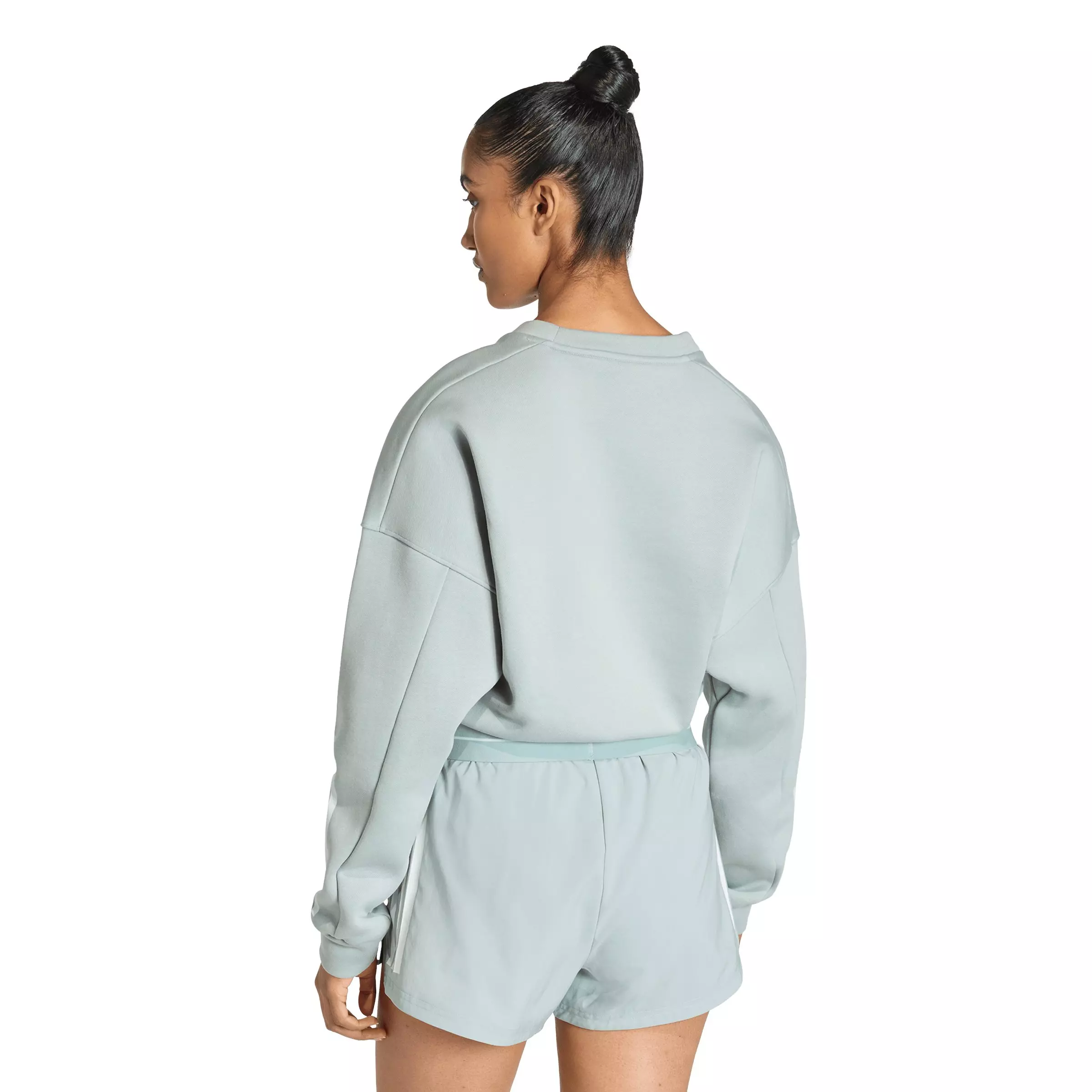 adidas Women's Hyperglam 3-Stripes Cropped Crewneck Sweatshirt - Sage Green - SAGE GREEN