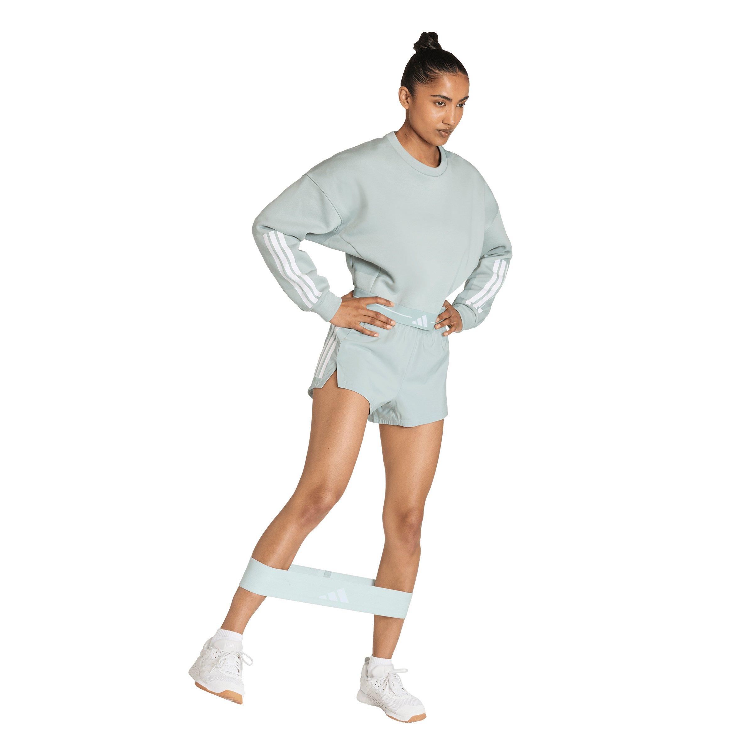 adidas Women's Hyperglam 3-Stripes Cropped Crewneck Sweatshirt - Sage Green - SAGE GREEN Thumbnail View 5