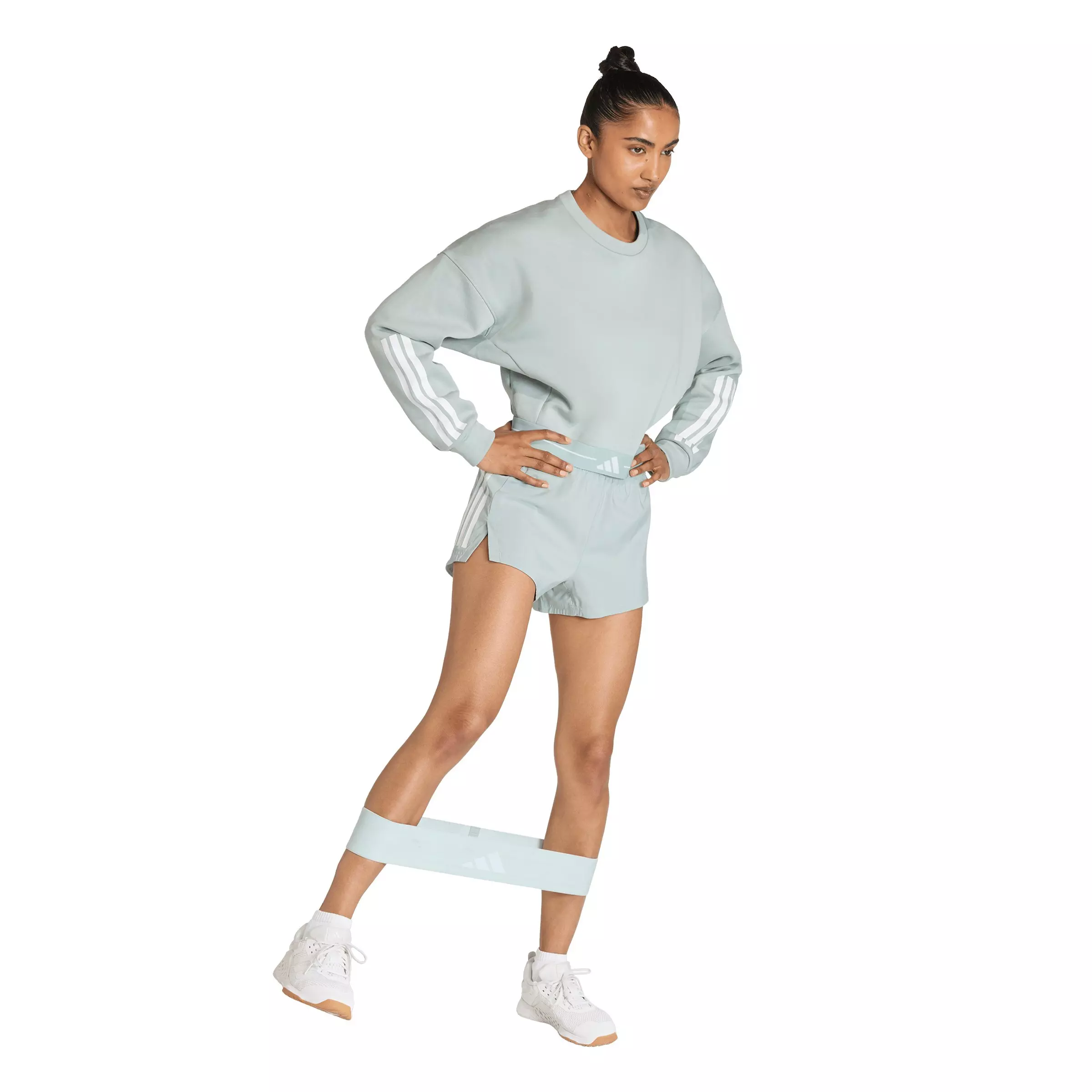 adidas Women's Hyperglam 3-Stripes Cropped Crewneck Sweatshirt - Sage Green - SAGE GREEN