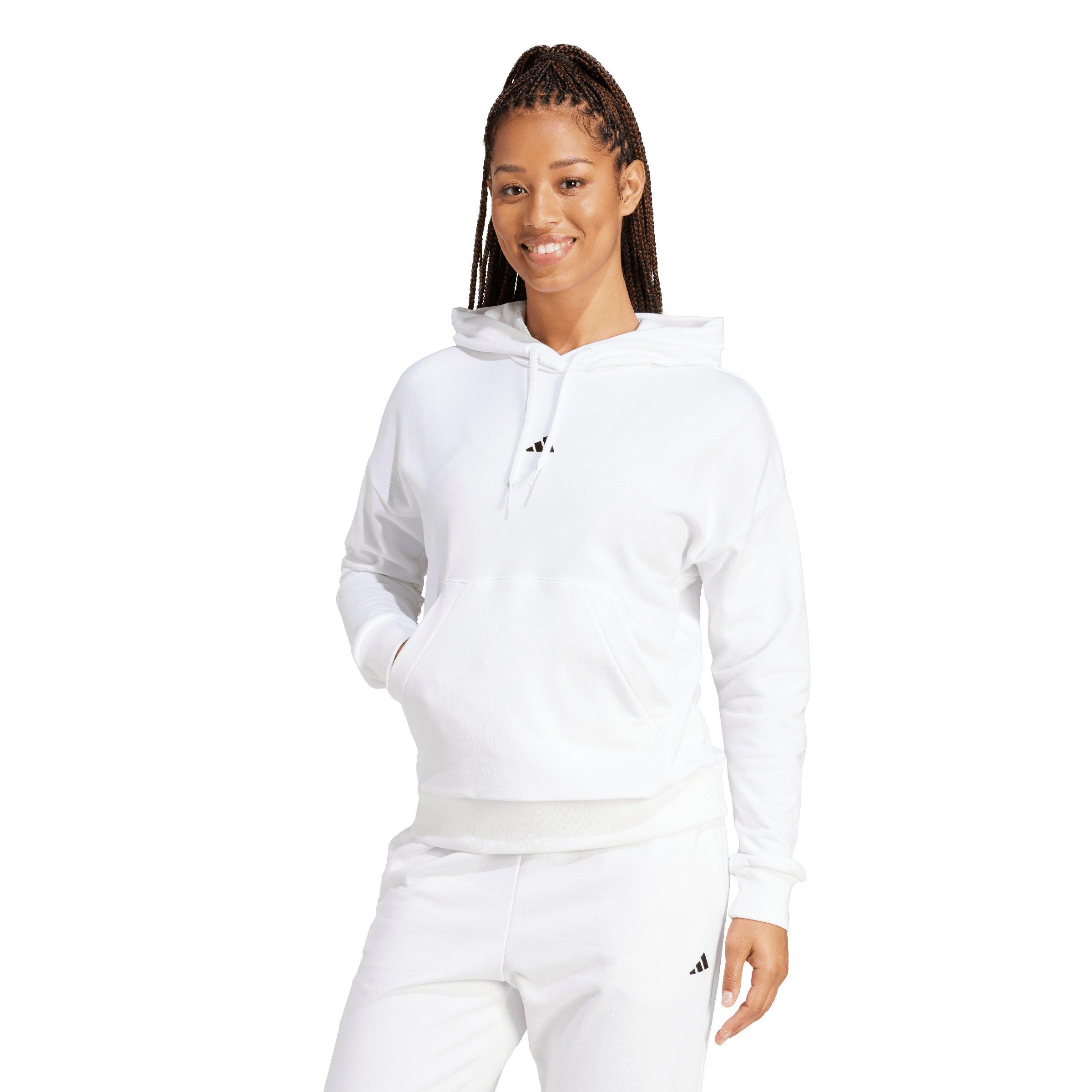 adidas Women's Essentials Small Logo French Terry Hoodie -White - WHITE Thumbnail View 1
