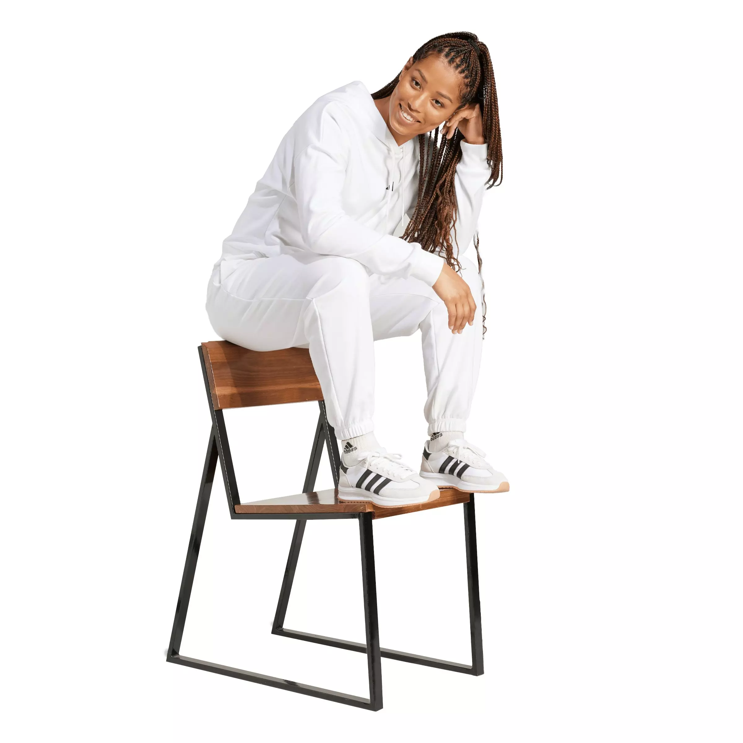 adidas Women's Essentials Small Logo French Terry Hoodie -White - WHITE