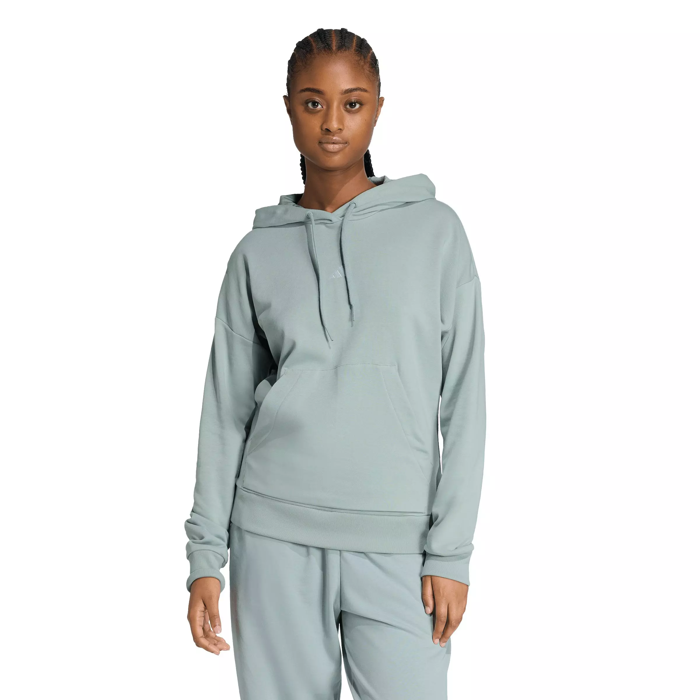 adidas Women's Essentials Small Logo French Terry Hoodie - Sage Green - SAGE GREEN