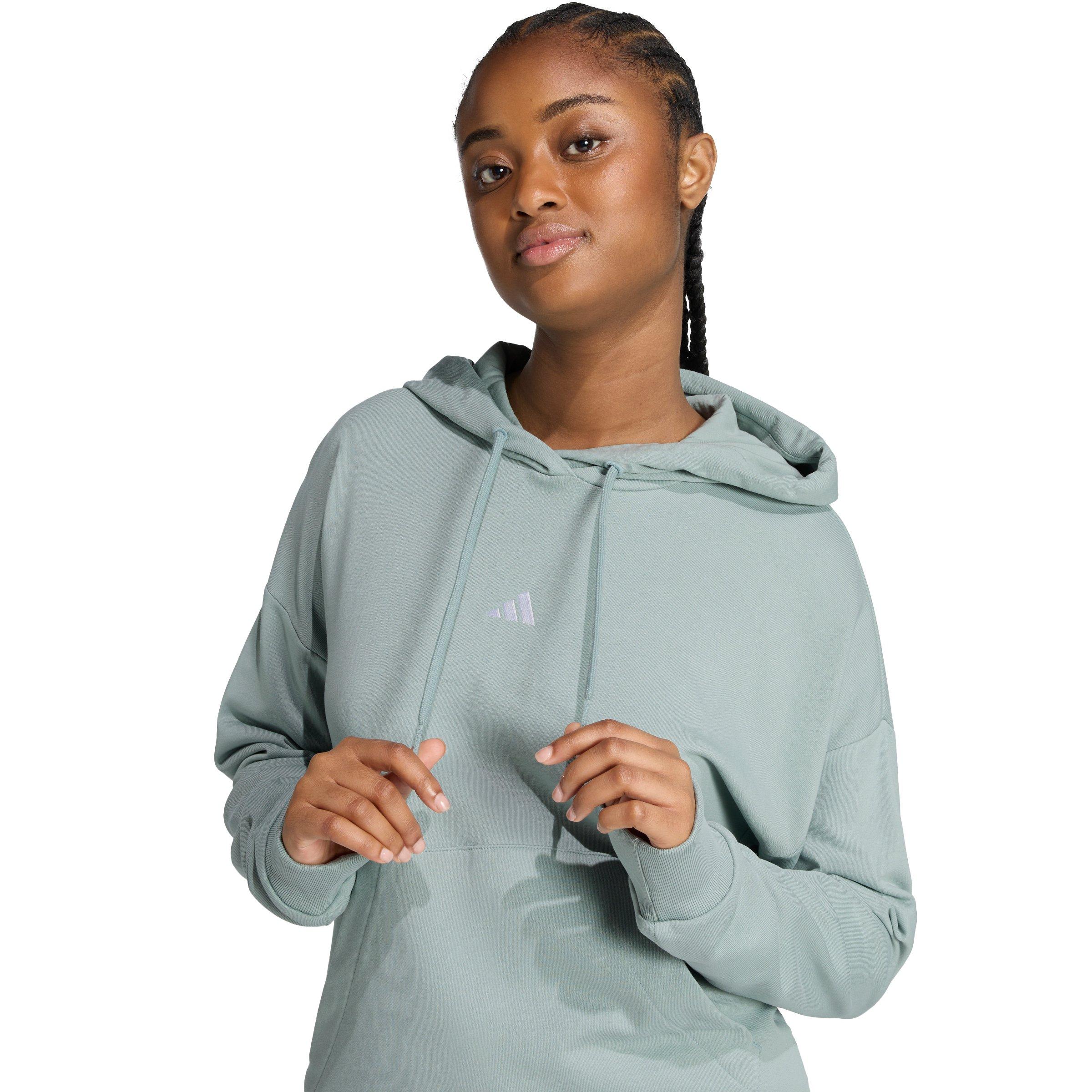 adidas Women's Essentials Small Logo French Terry Hoodie -Sage Green - SAGE GREEN Thumbnail View 3