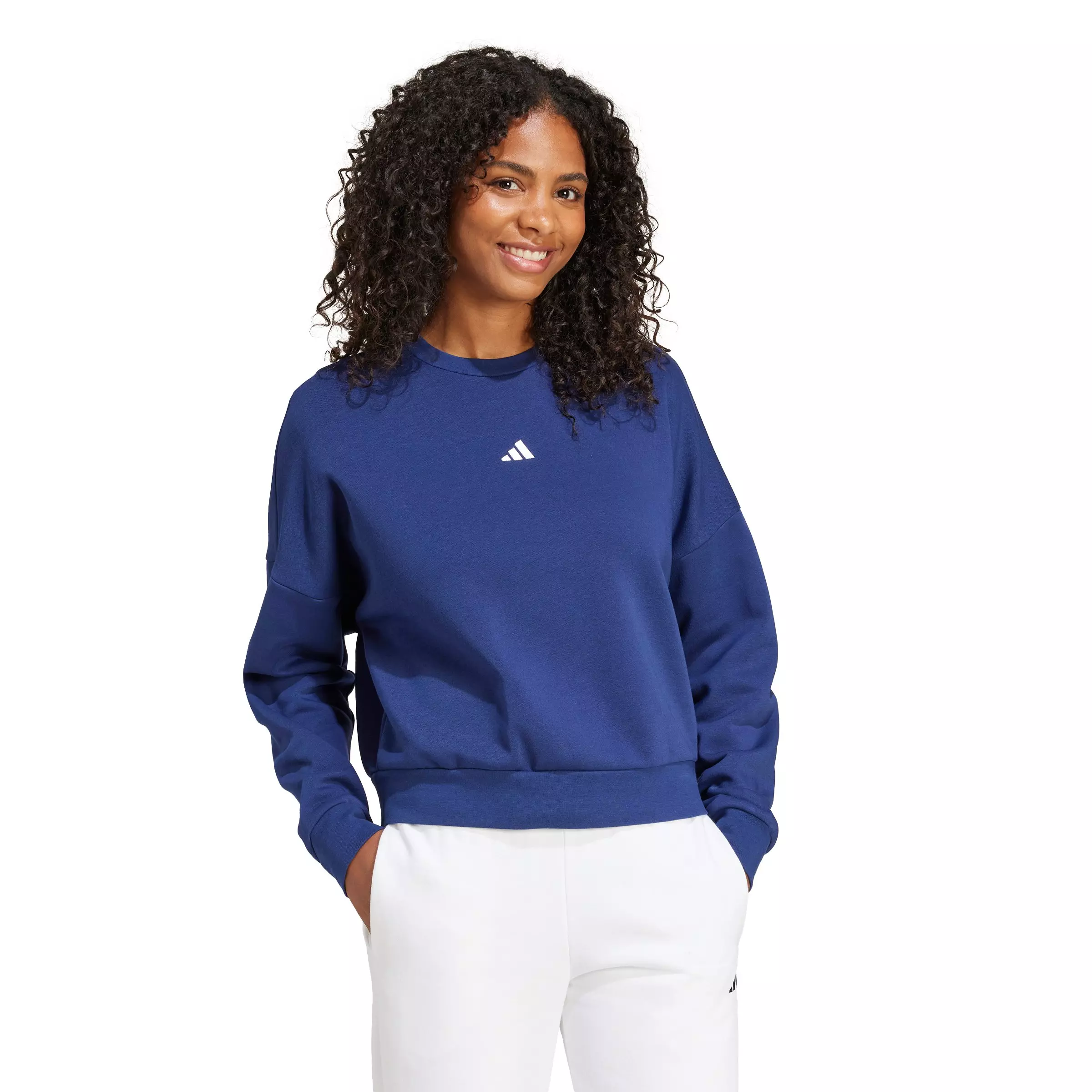 adidas Women's Essentials Small Logo Feelcozy Sweatshirt - Dark Blue - DARK BLUE