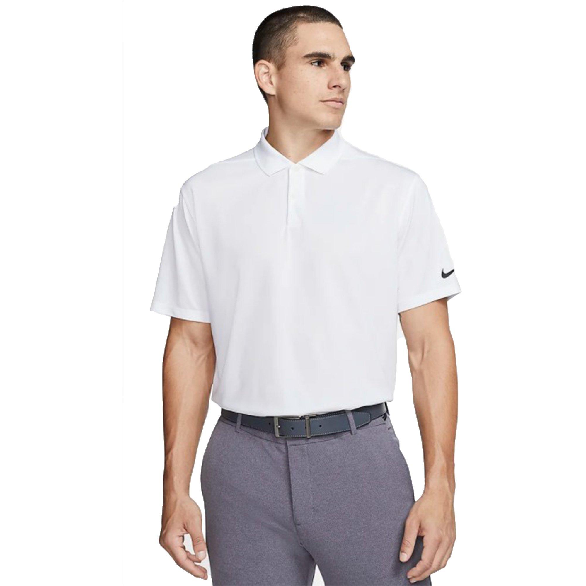 Nike Men's "White/Black" Dri-FIT Victory Solid Golf Polo - WHITE Thumbnail View 1