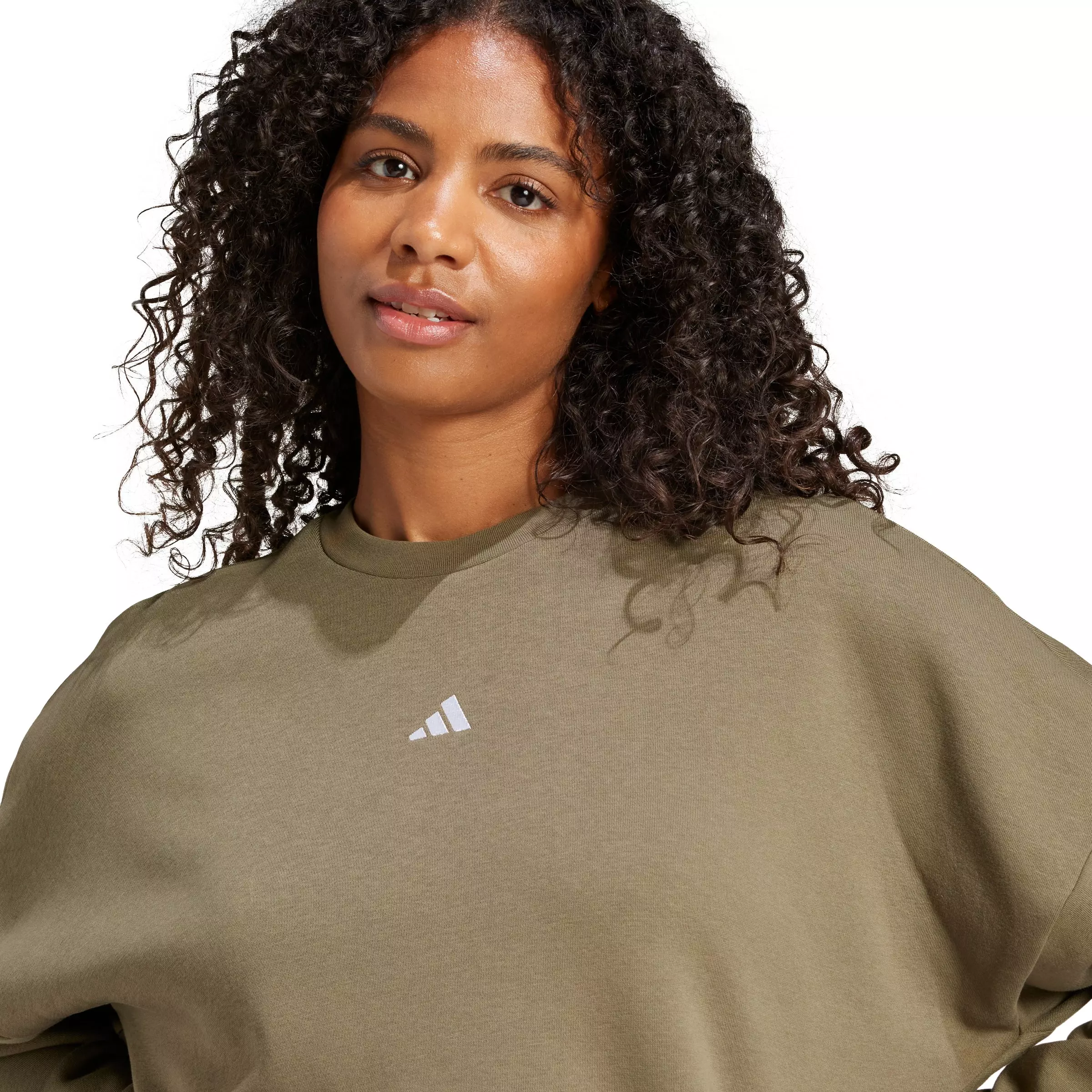 adidas Women's Essentials Small Logo Feelcozy Sweatshirt - Olive - OLIVE