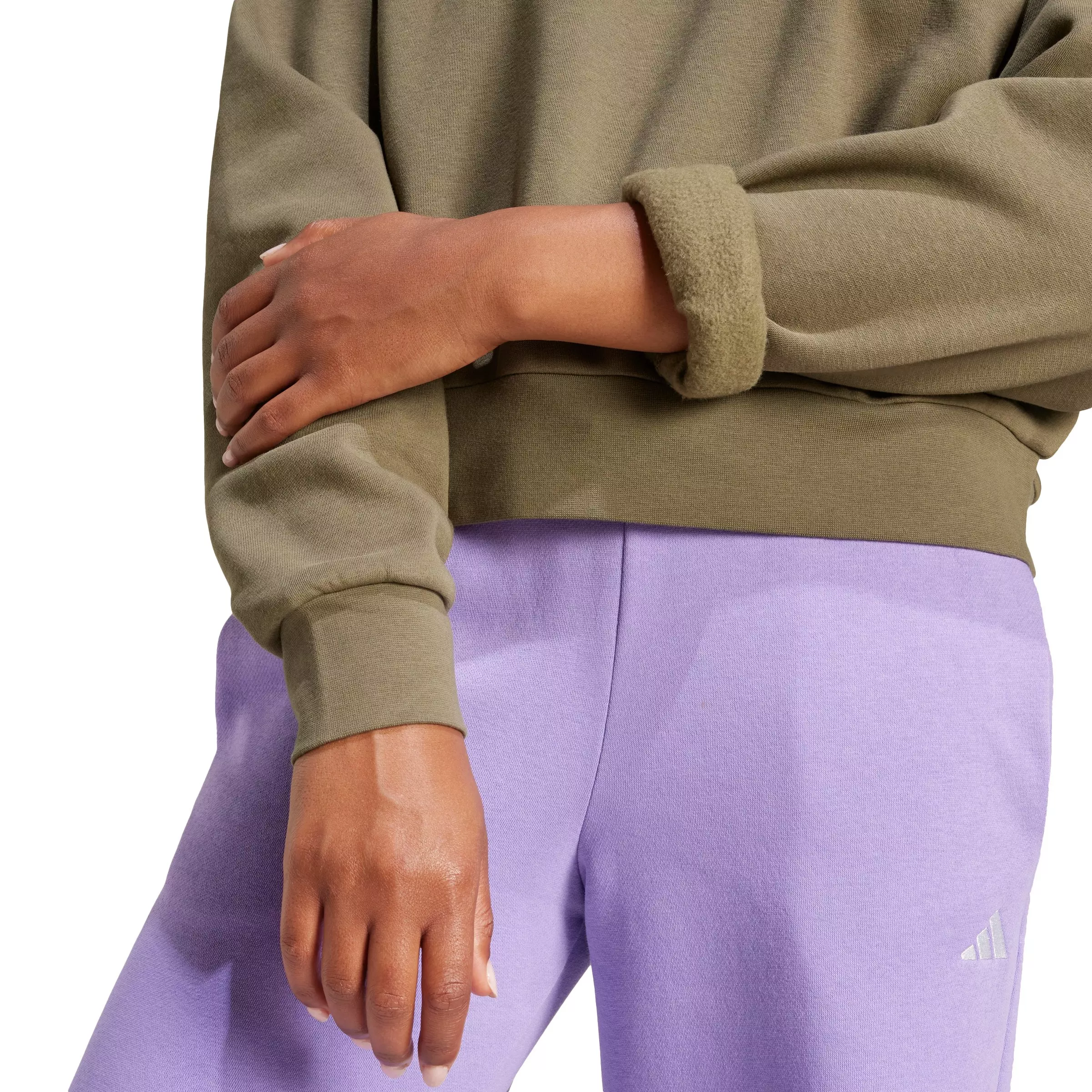 adidas Women's Essentials Small Logo Feelcozy Sweatshirt - Olive - OLIVE