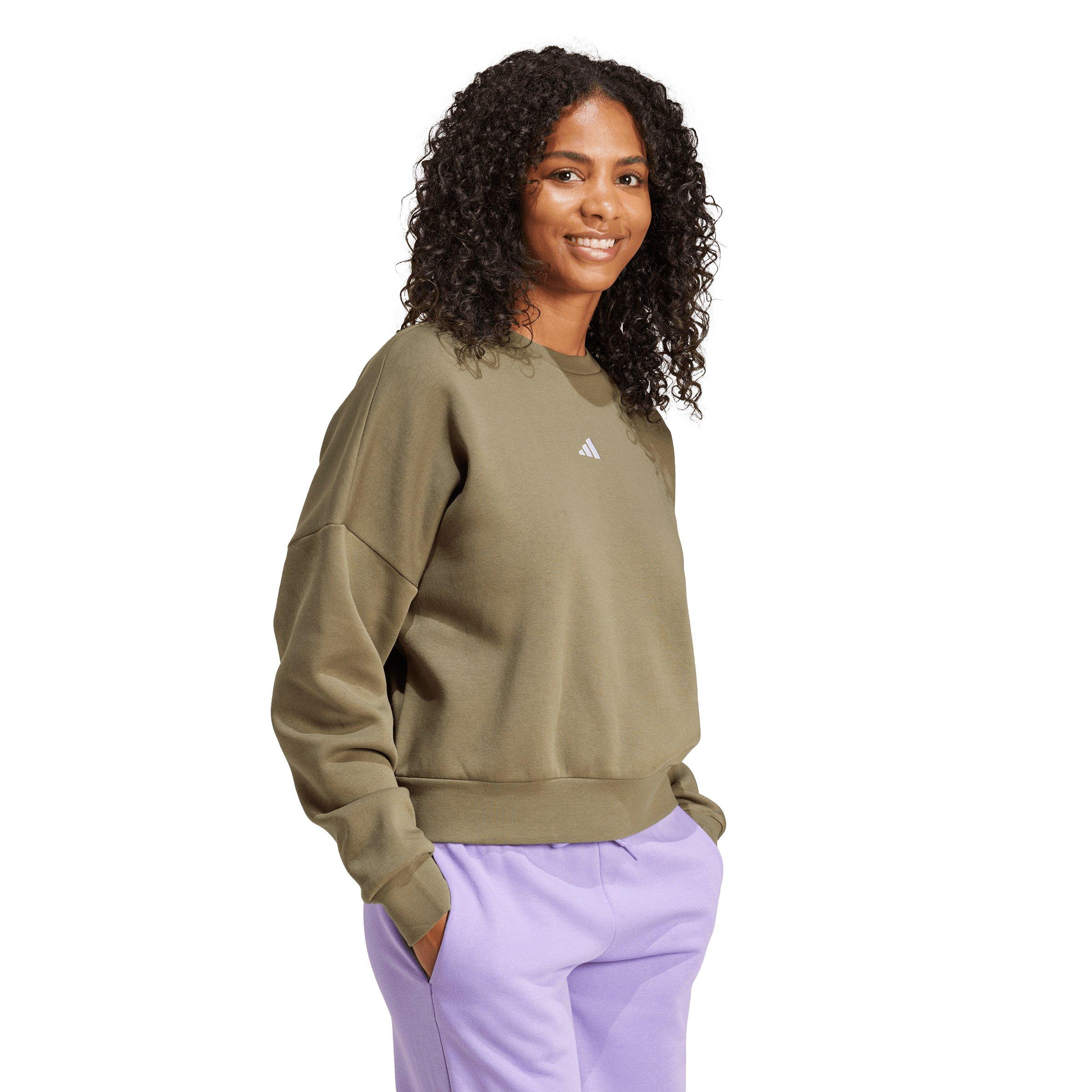 adidas Women's Essentials Small Logo Feelcozy Sweatshirt - Olive - OLIVE Thumbnail View 5