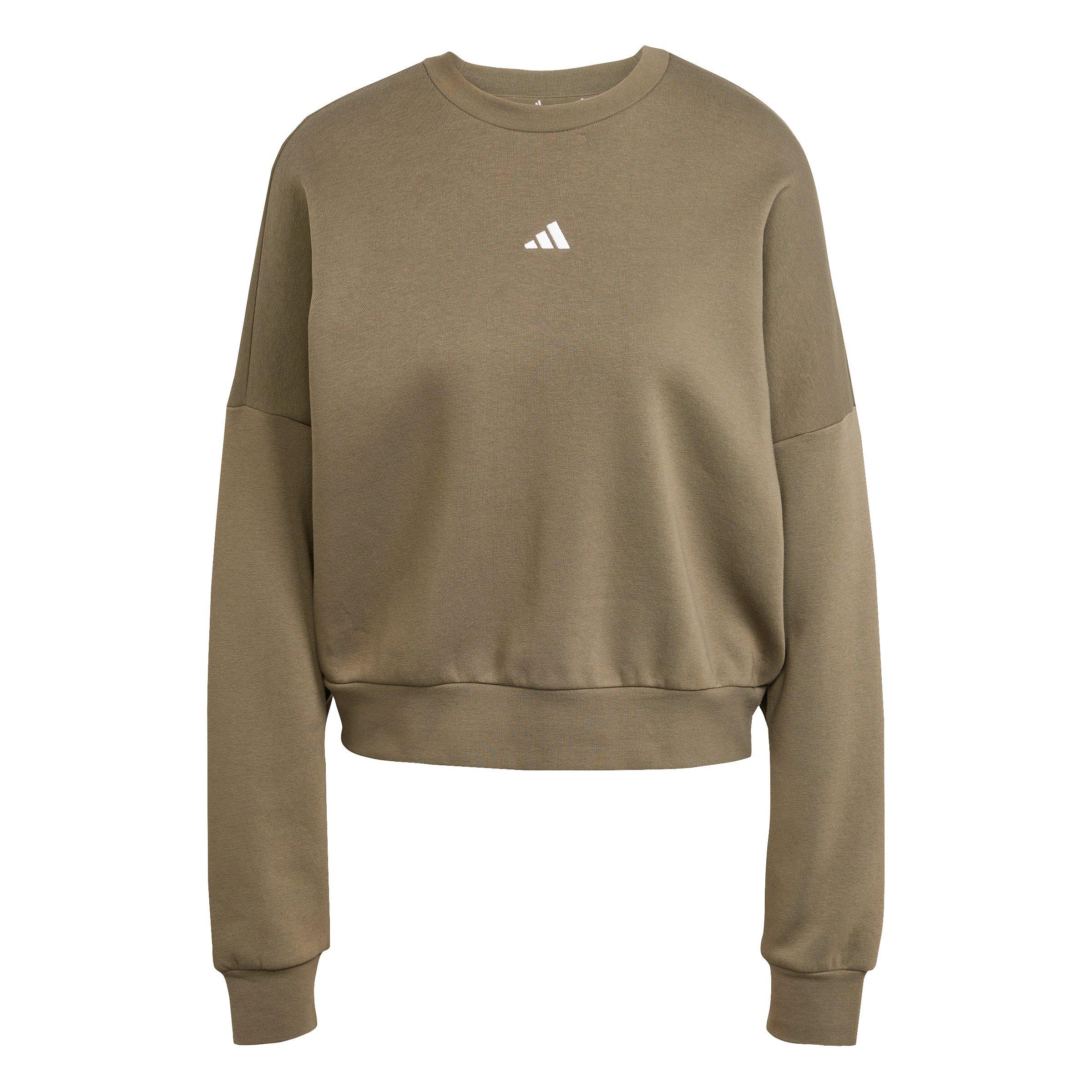 adidas Women's Essentials Small Logo Feelcozy Sweatshirt - Olive - OLIVE Thumbnail View 6