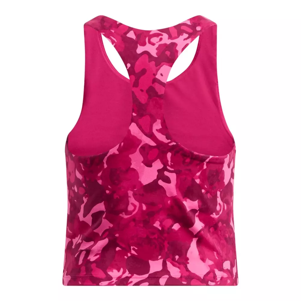 Under Armour Big Girls' UA Motion Printed Crop Tank - Dark Pink - DK PINK