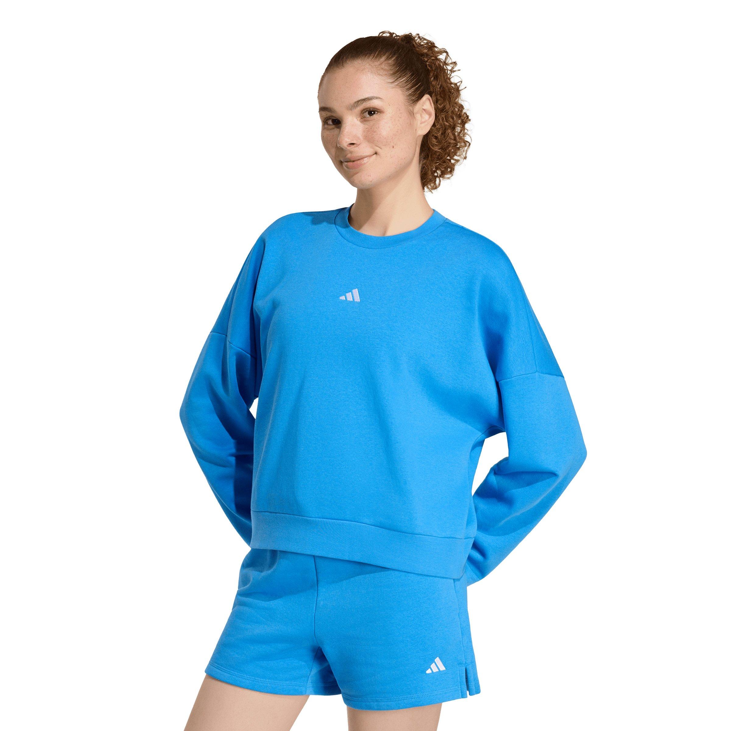 adidas Women's Essentials Small Logo Feelcozy Sweatshirt - Blue - BLUE Thumbnail View 1